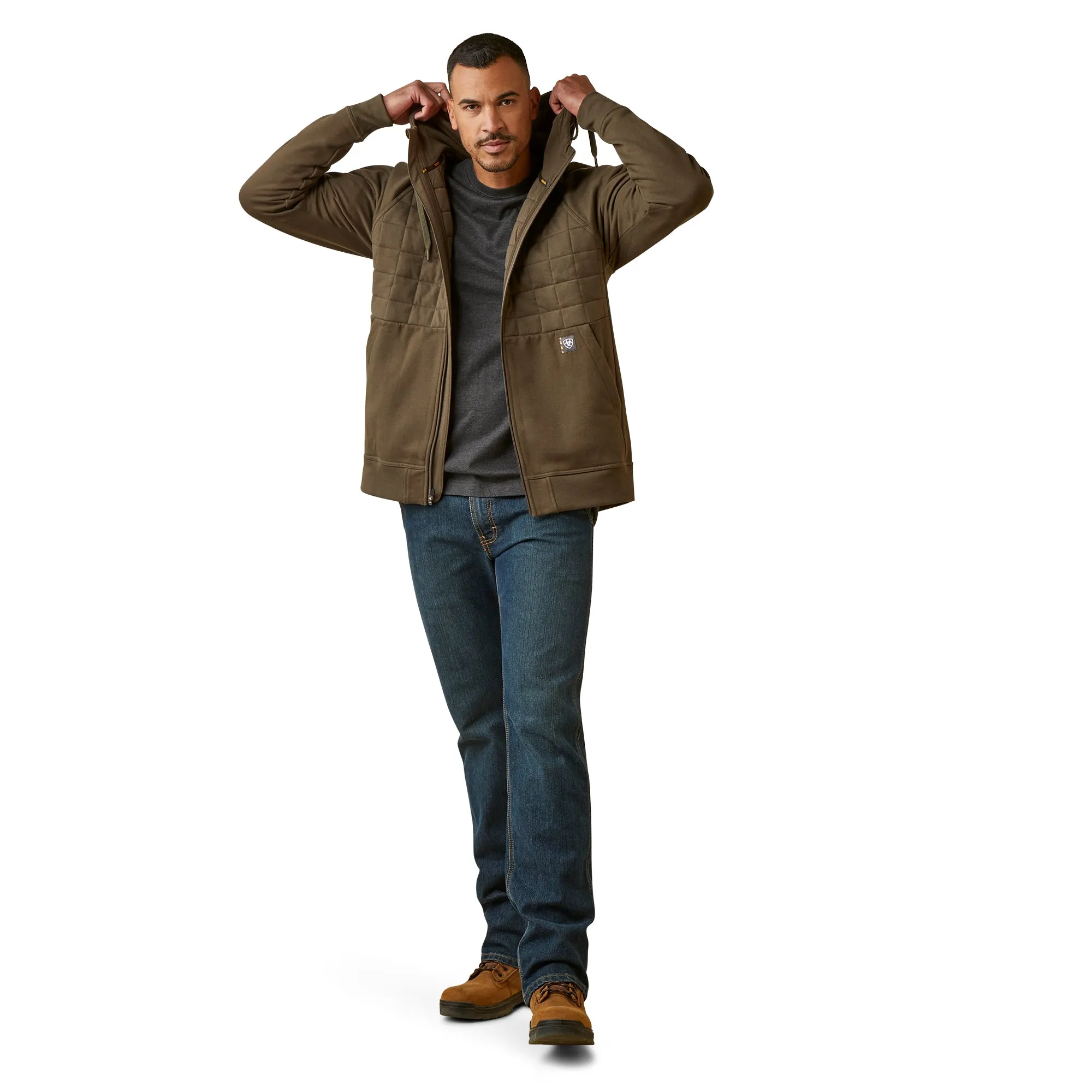 Ariat Men's Rebar Regulator Full Zip Wren Brown Hoodie 10046189