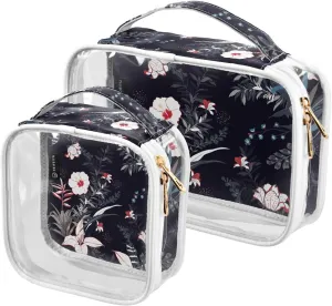 Artistic-dark Tropical 2 Pieces Clear Makeup Cosmetic Bags for Traveling Vacation Organizing, Toiletry Bags for Women Men, PVC Waterproof Travel Organizer