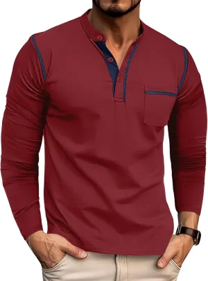 Aulemen Men's Henley Shirts Long Sleeve Casual Lightweight Slim Fit Basic Button Henley T-Shirt with Pocket