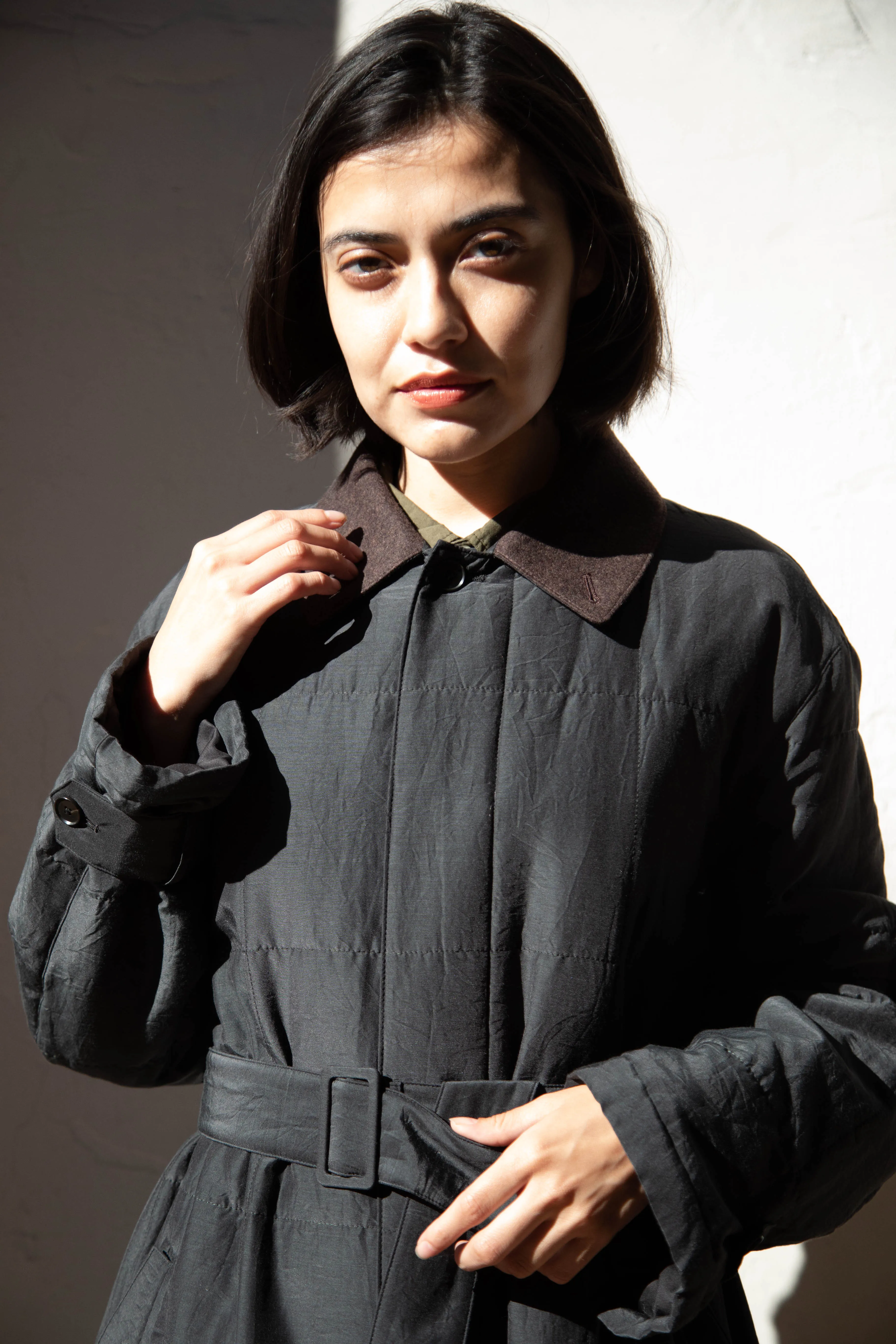 Auralee | Quilted Light Silk Cotton Coat in Ink