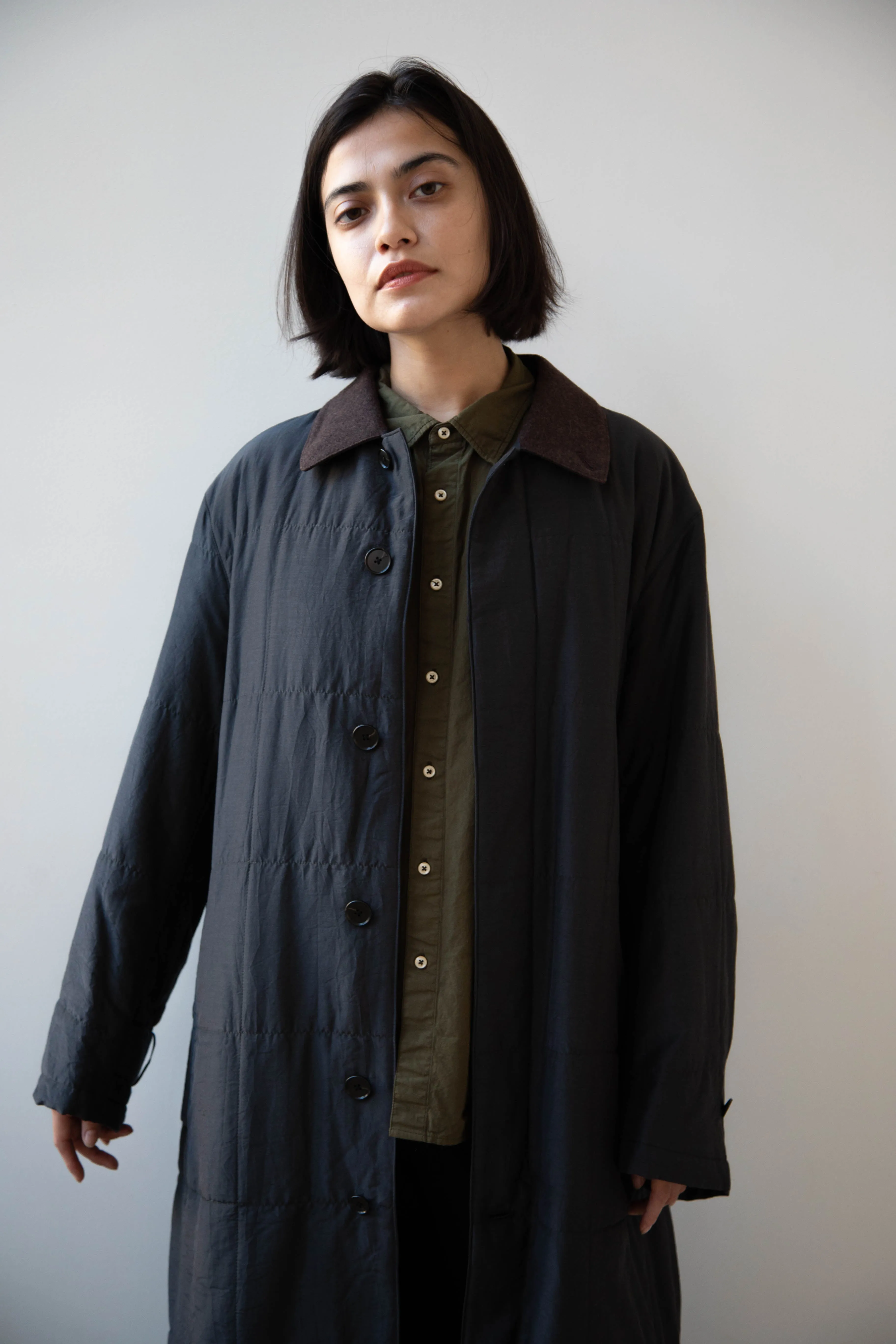 Auralee | Quilted Light Silk Cotton Coat in Ink