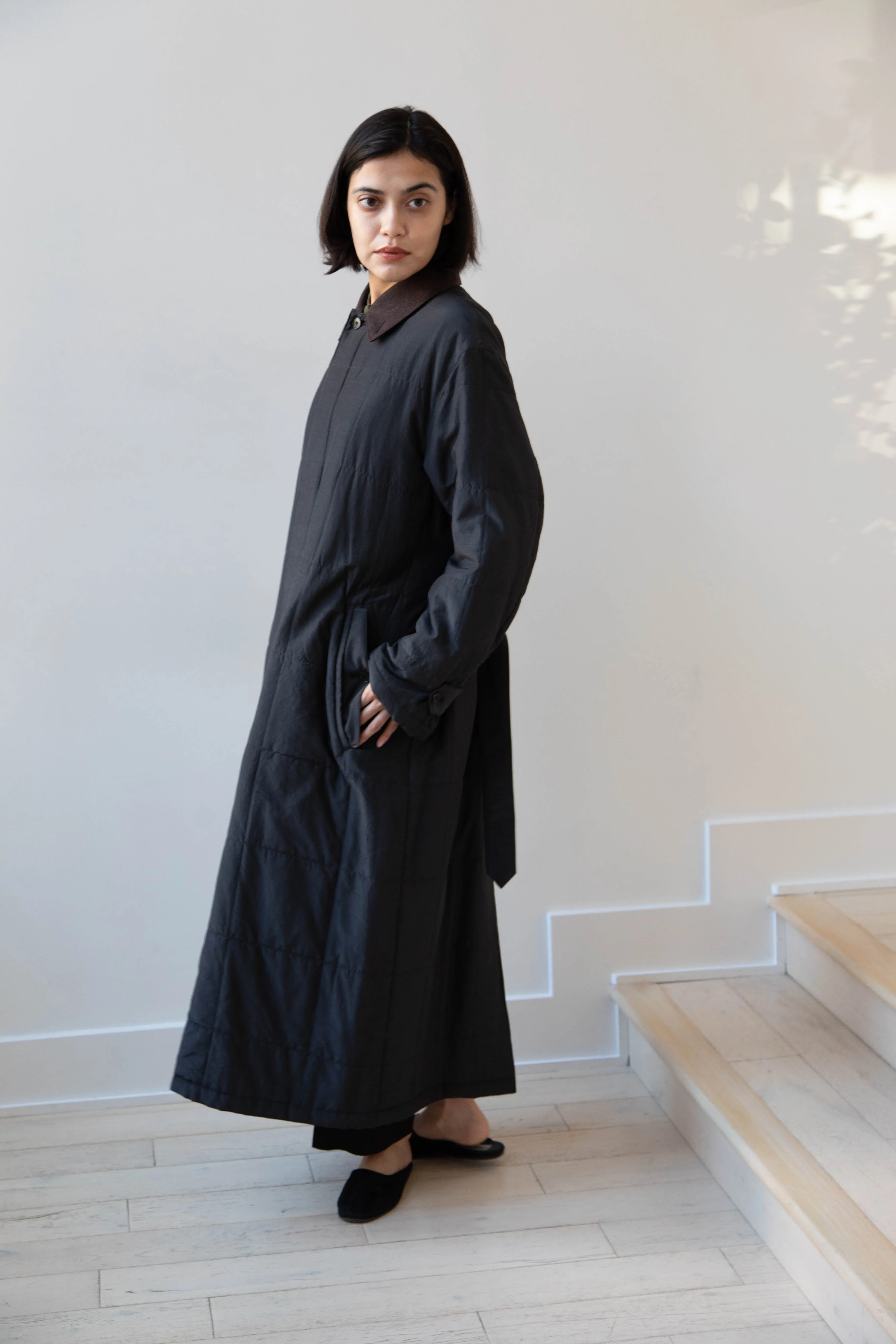 Auralee | Quilted Light Silk Cotton Coat in Ink