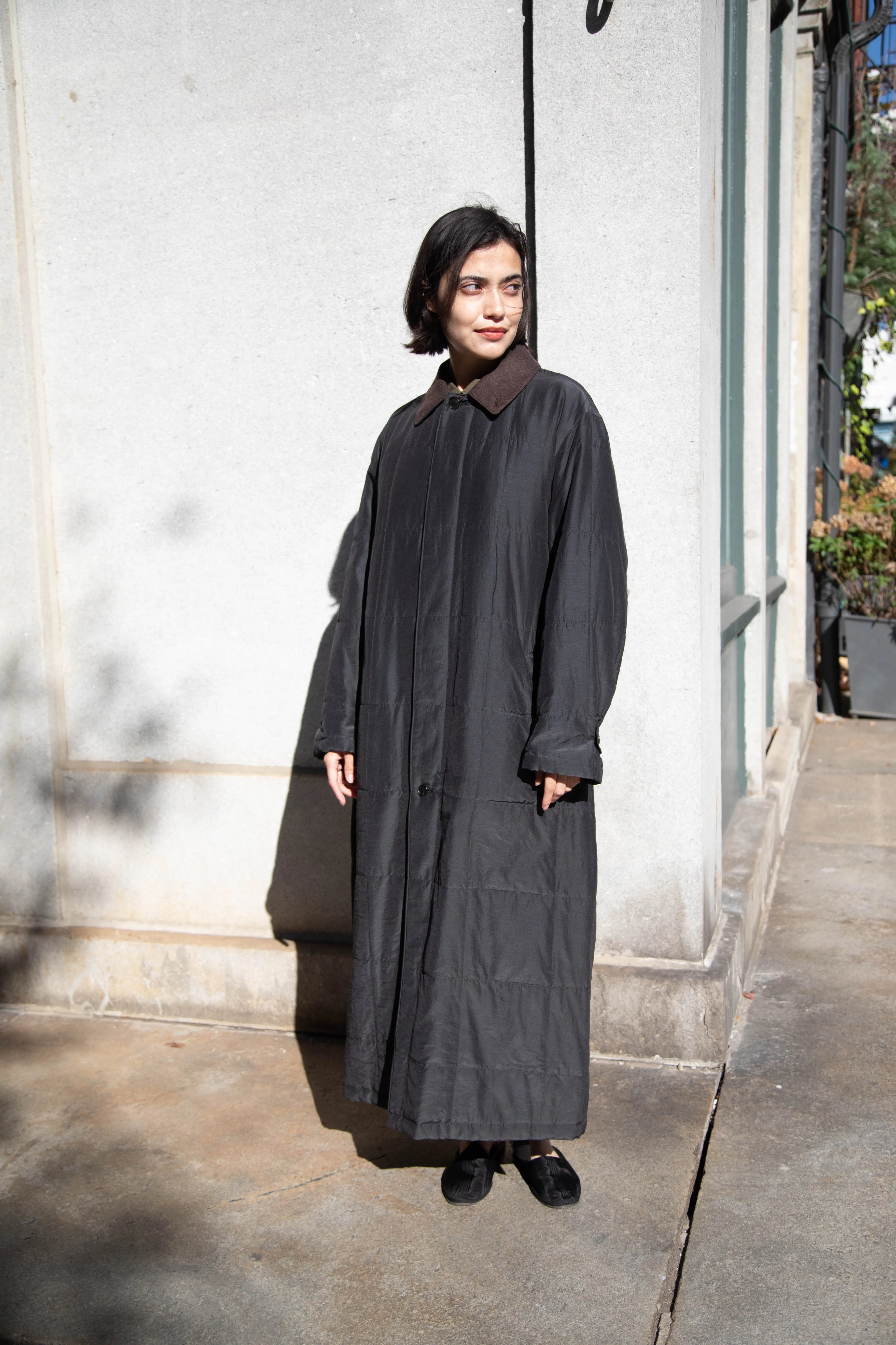 Auralee | Quilted Light Silk Cotton Coat in Ink