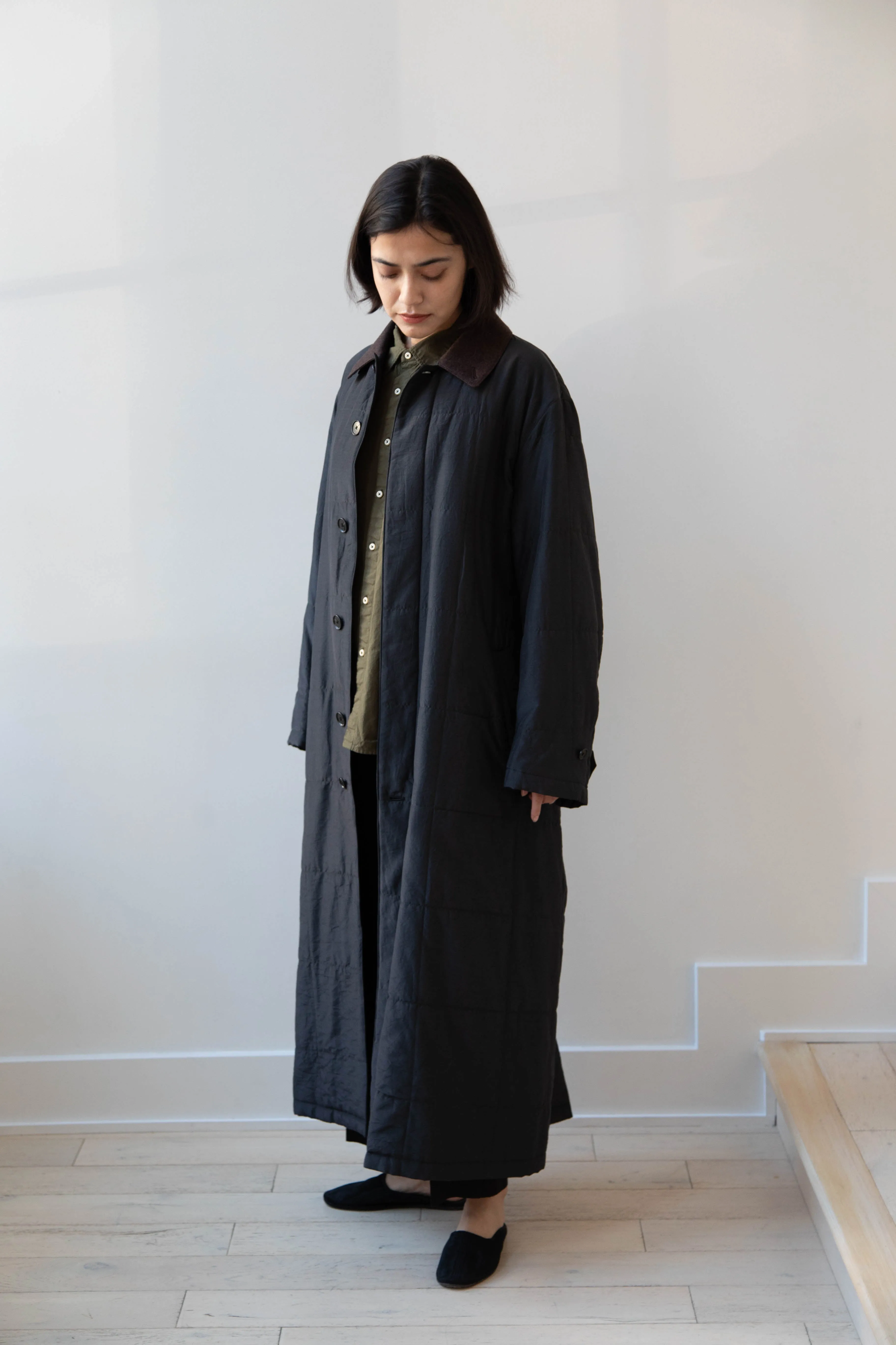 Auralee | Quilted Light Silk Cotton Coat in Ink