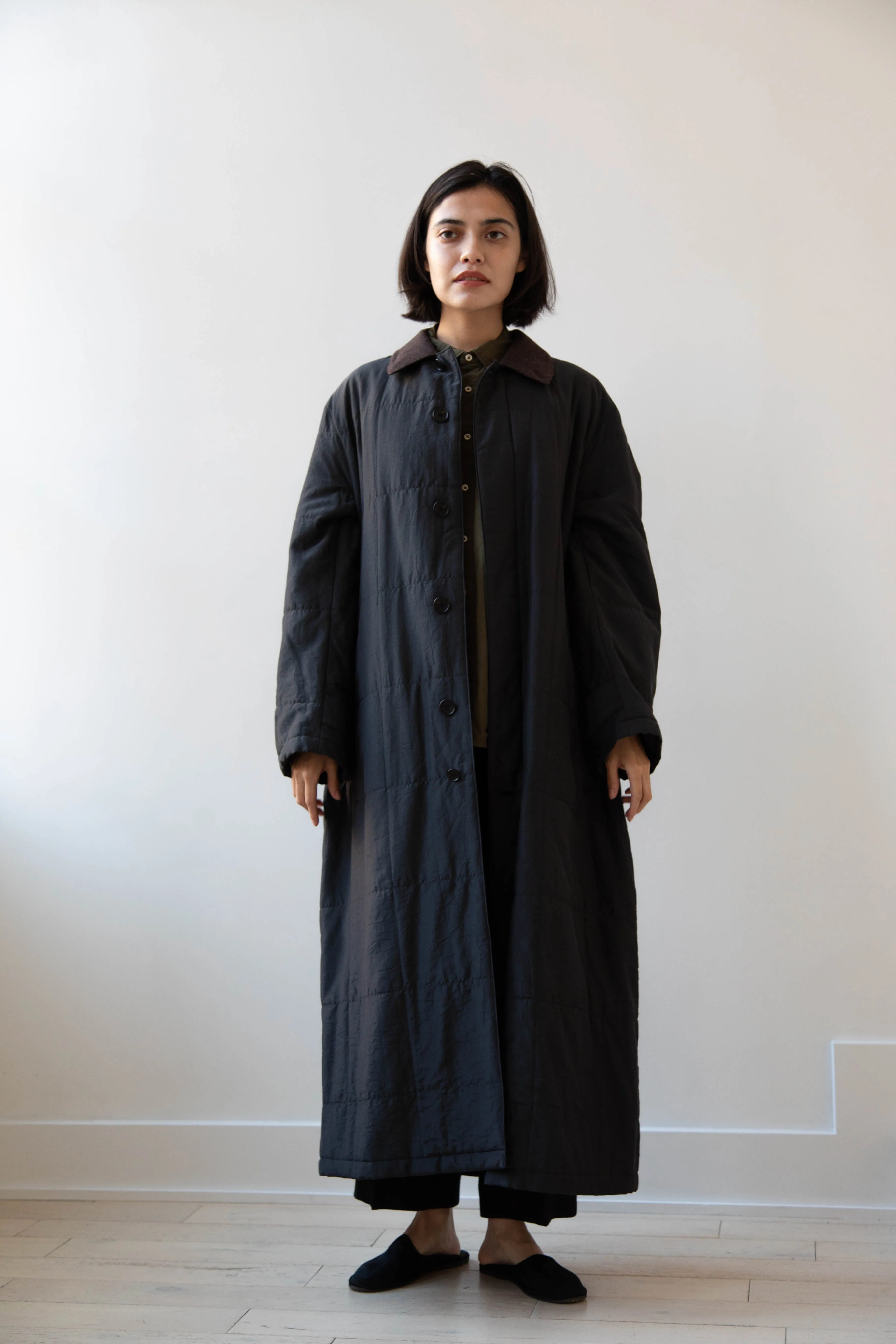 Auralee | Quilted Light Silk Cotton Coat in Ink