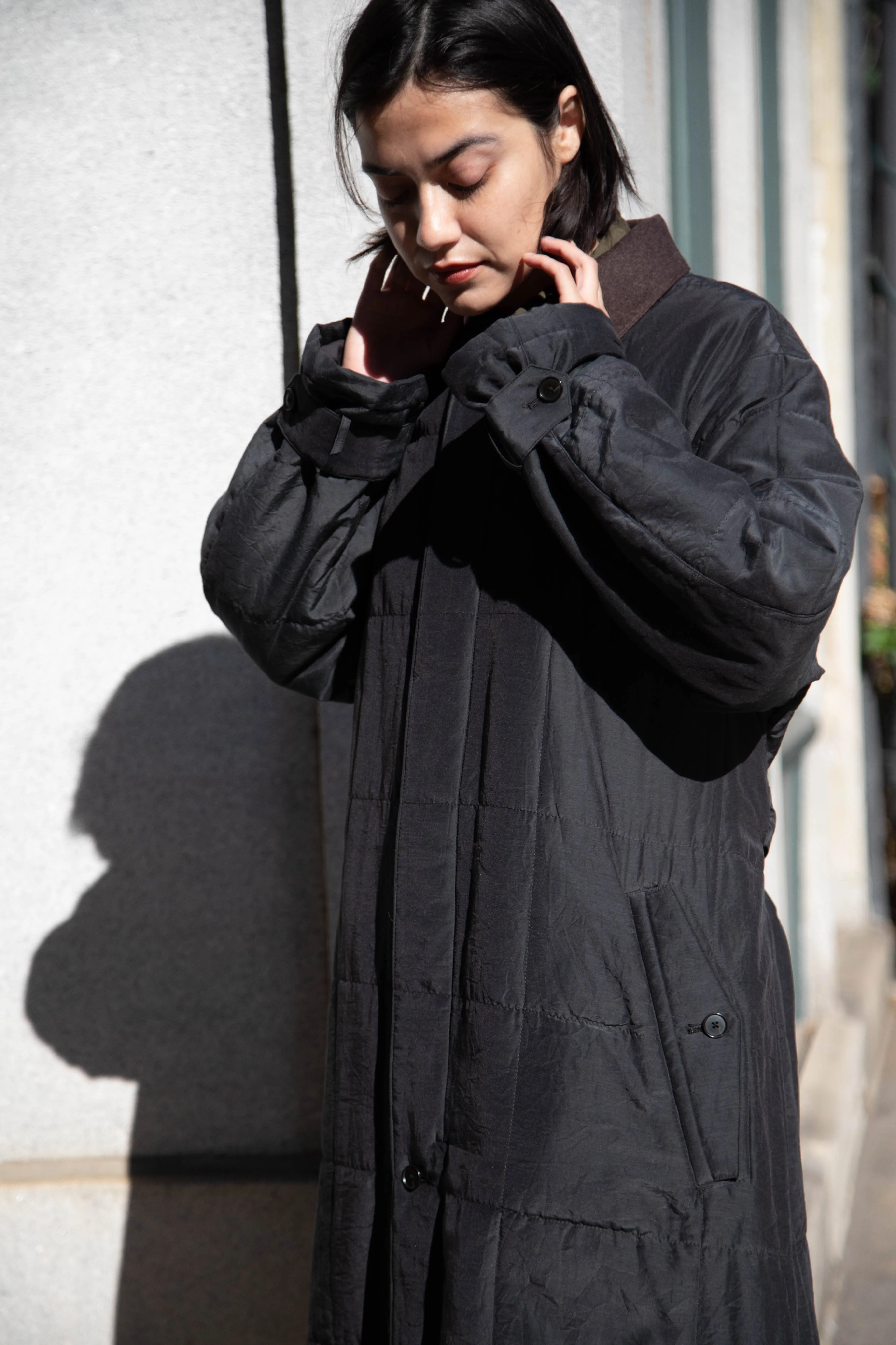 Auralee | Quilted Light Silk Cotton Coat in Ink