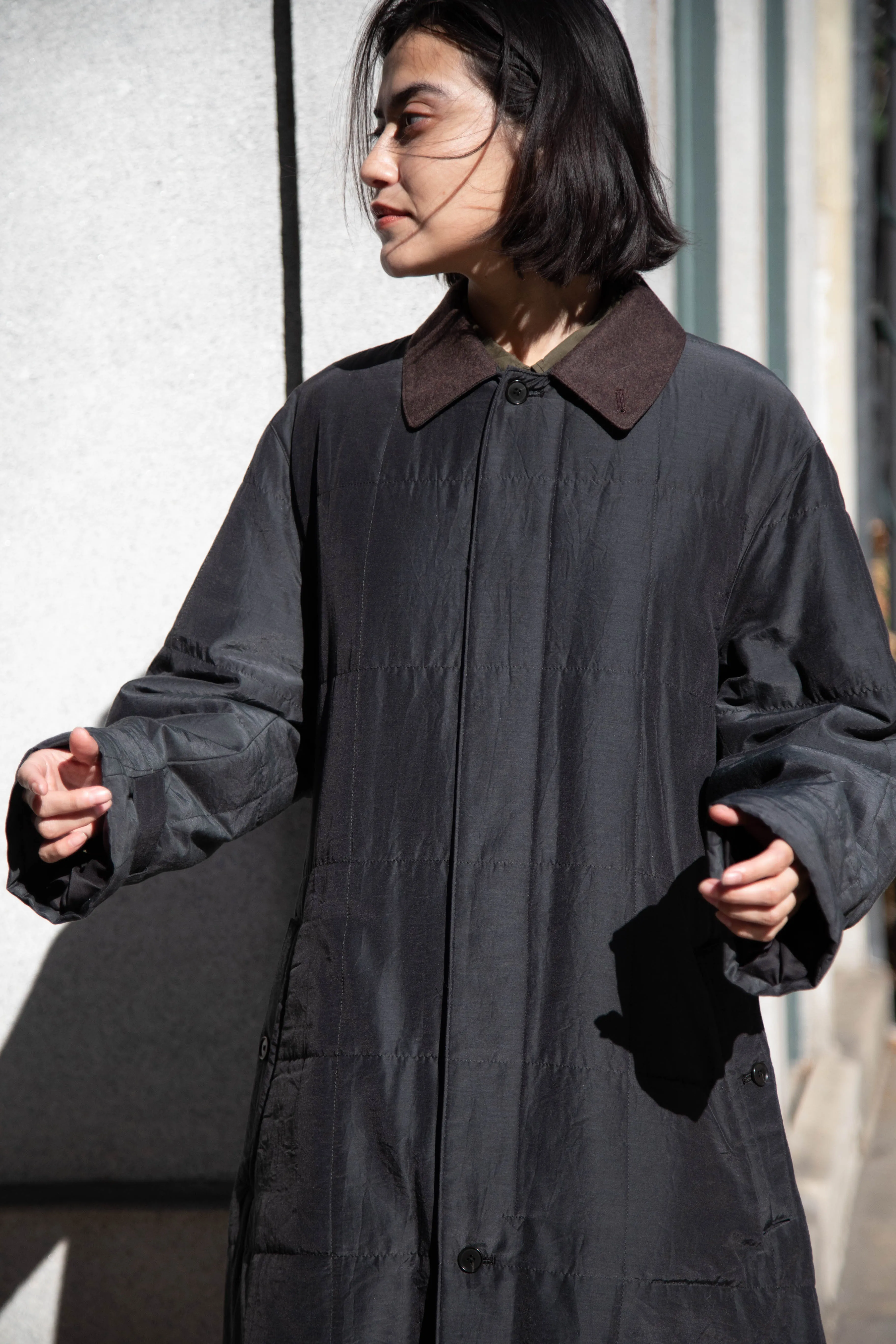 Auralee | Quilted Light Silk Cotton Coat in Ink