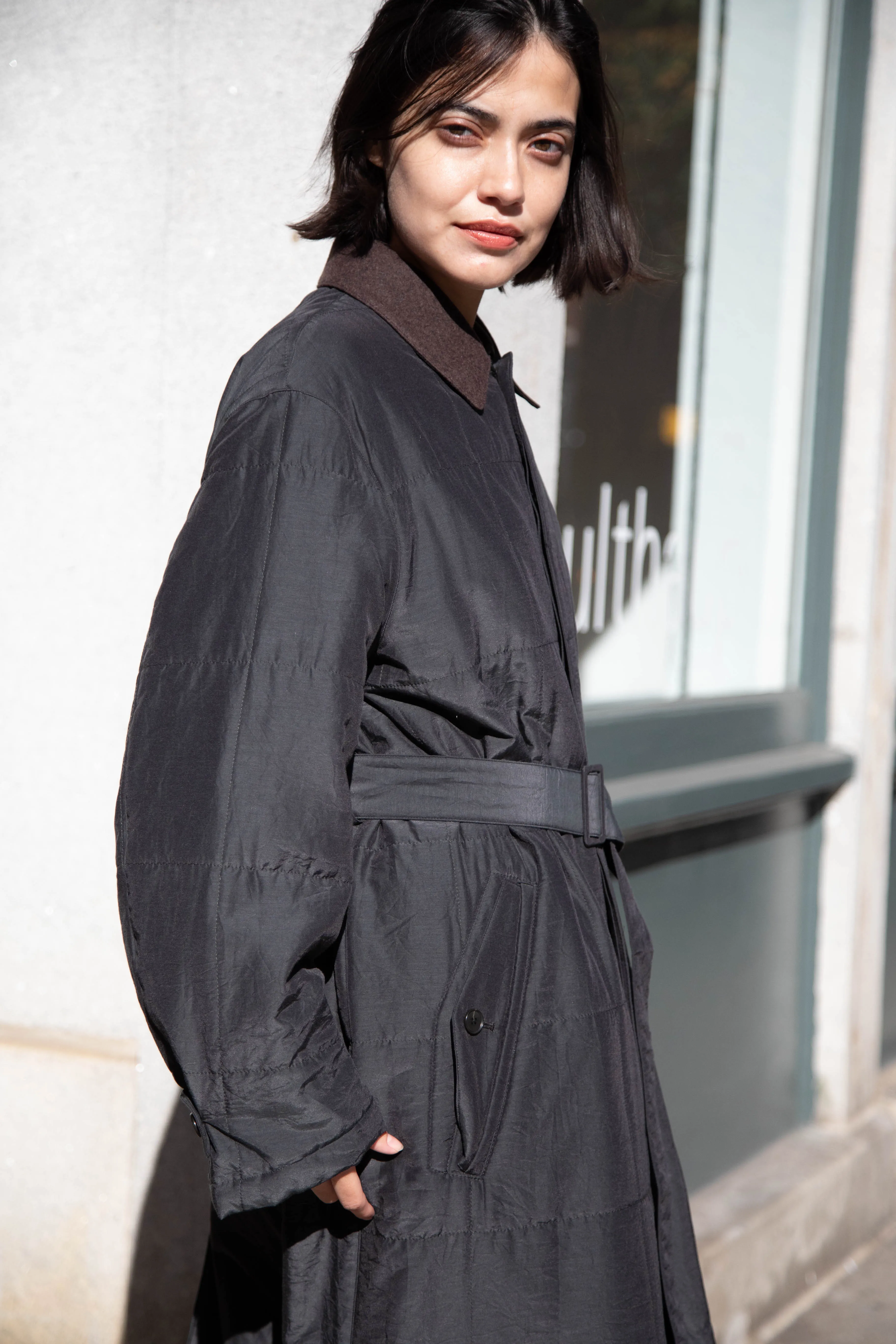 Auralee | Quilted Light Silk Cotton Coat in Ink