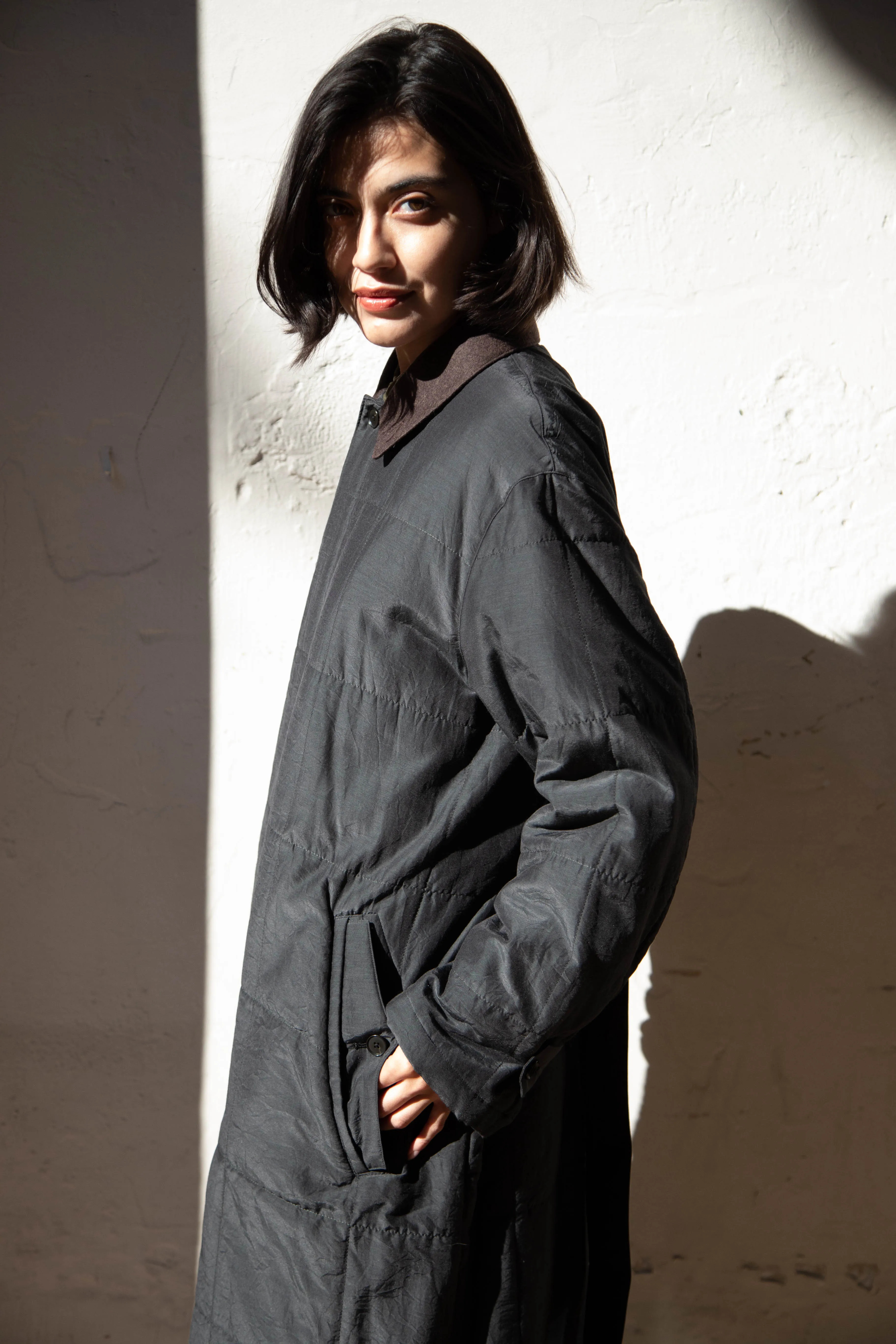 Auralee | Quilted Light Silk Cotton Coat in Ink