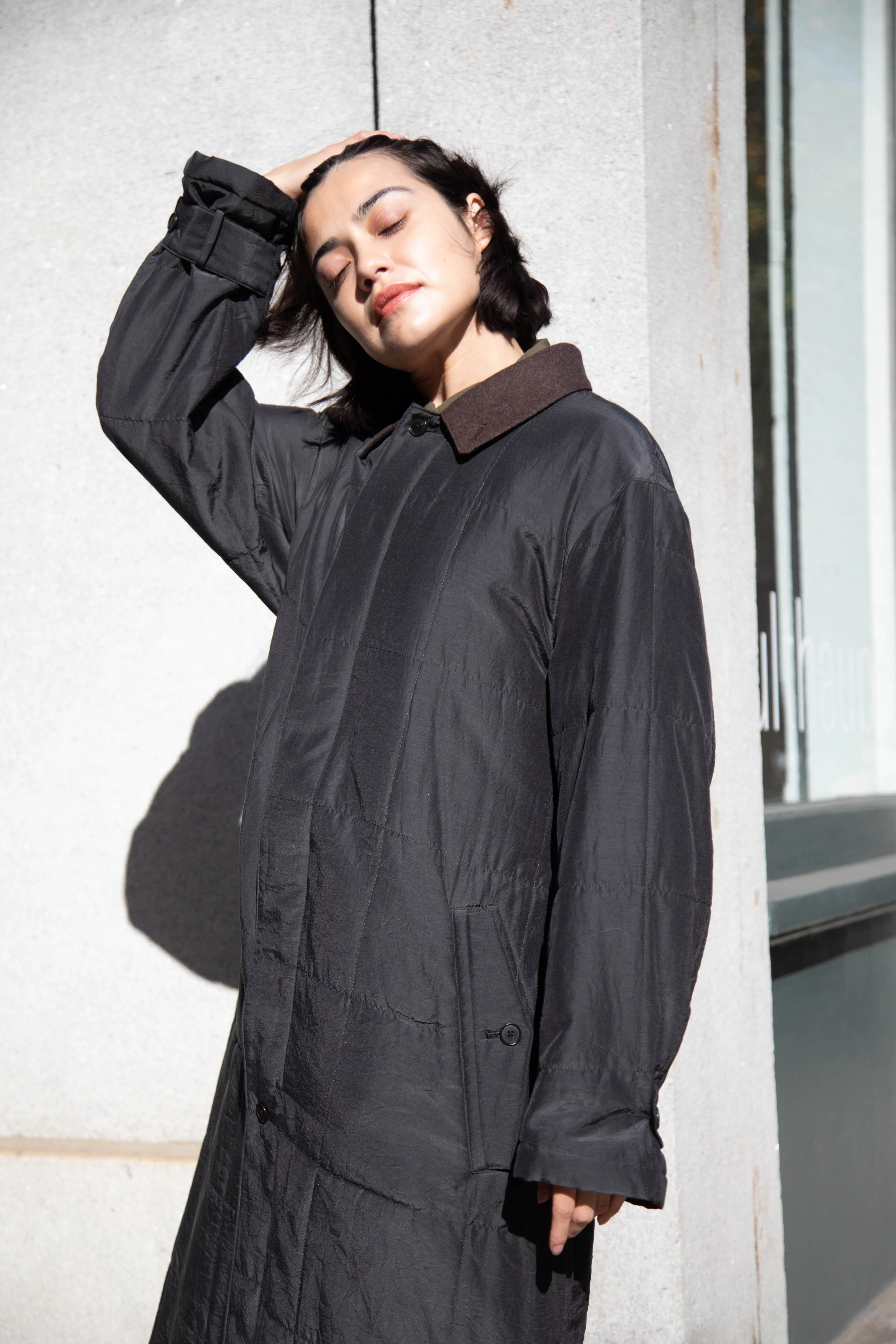 Auralee | Quilted Light Silk Cotton Coat in Ink