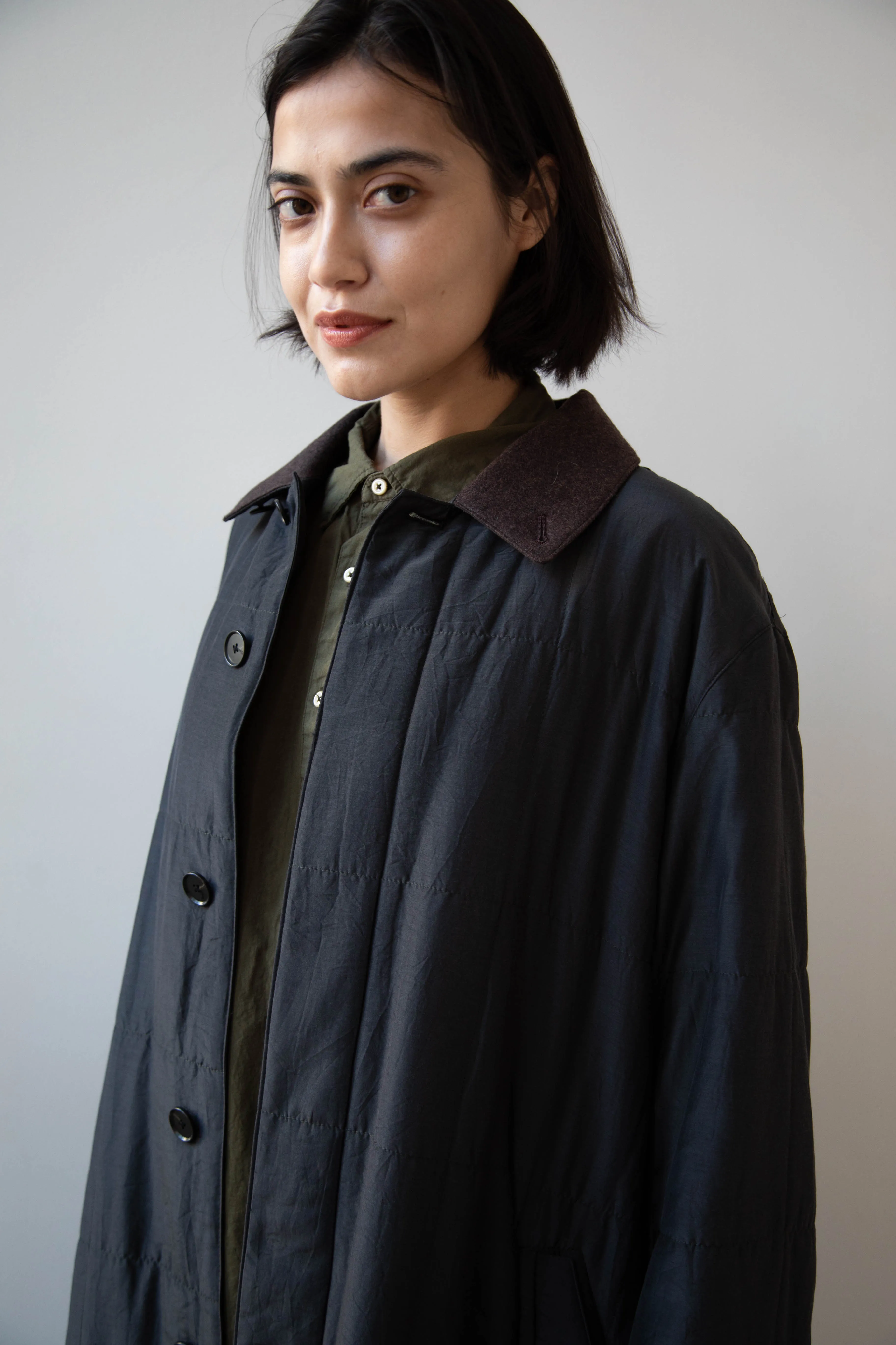 Auralee | Quilted Light Silk Cotton Coat in Ink
