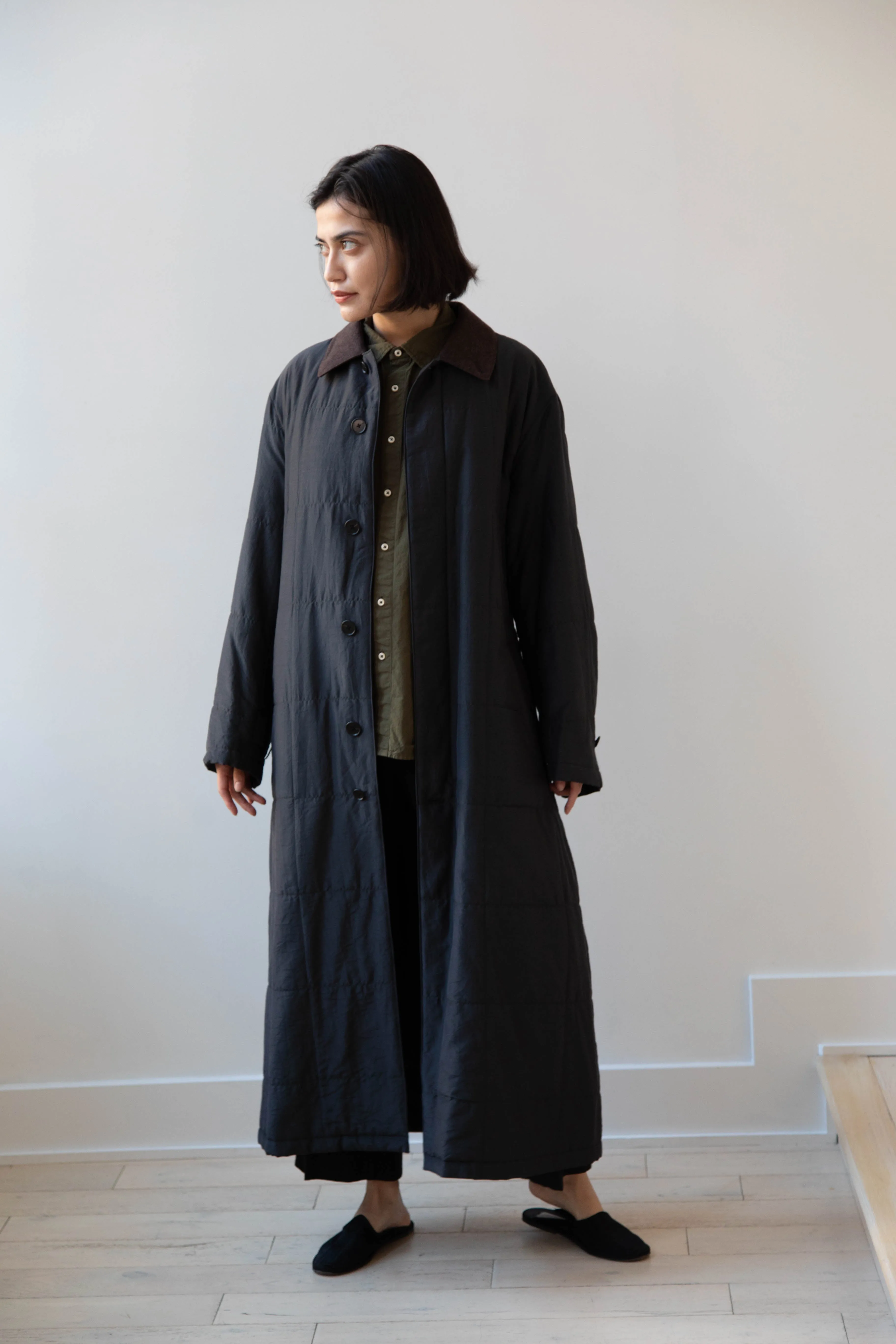 Auralee | Quilted Light Silk Cotton Coat in Ink