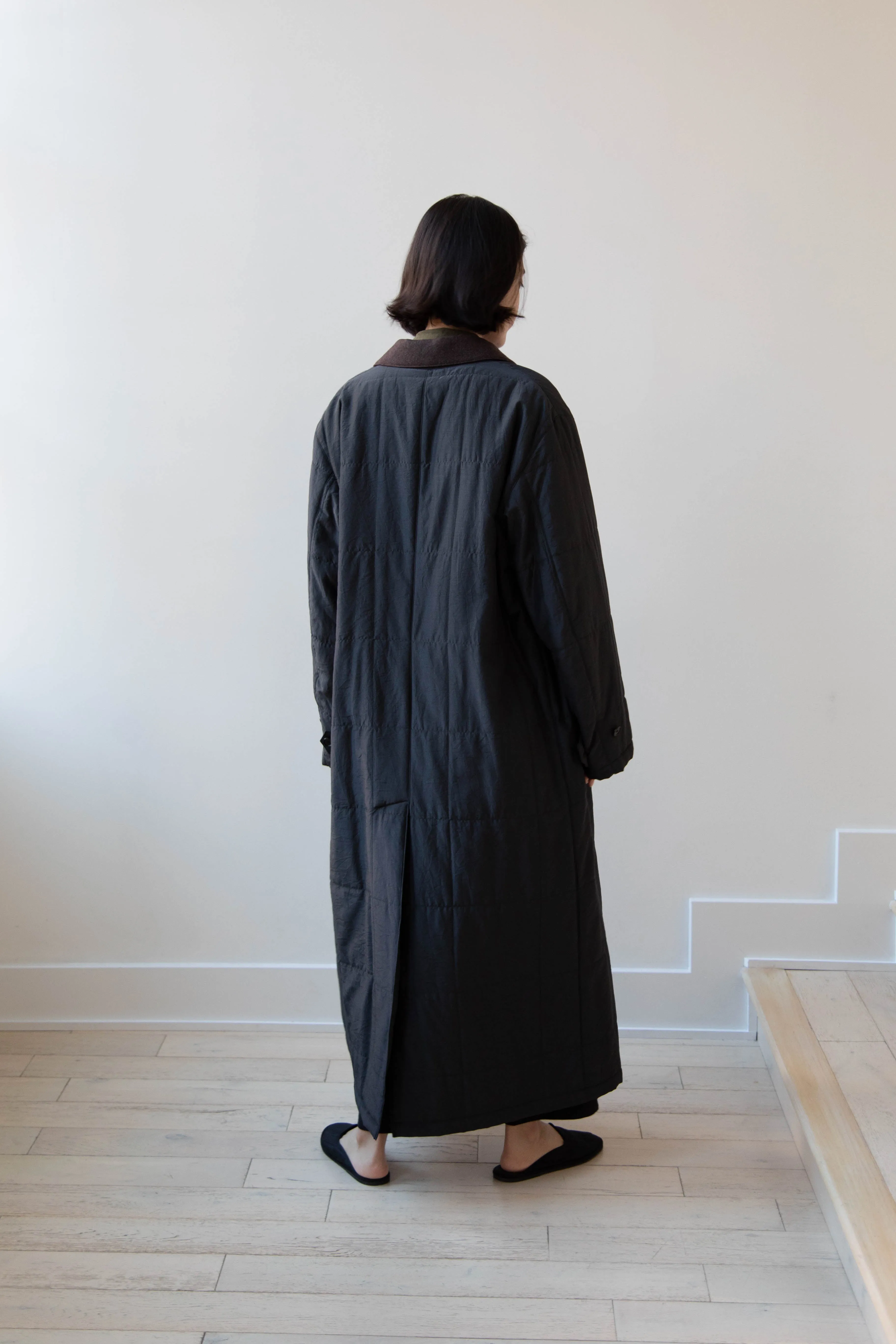 Auralee | Quilted Light Silk Cotton Coat in Ink