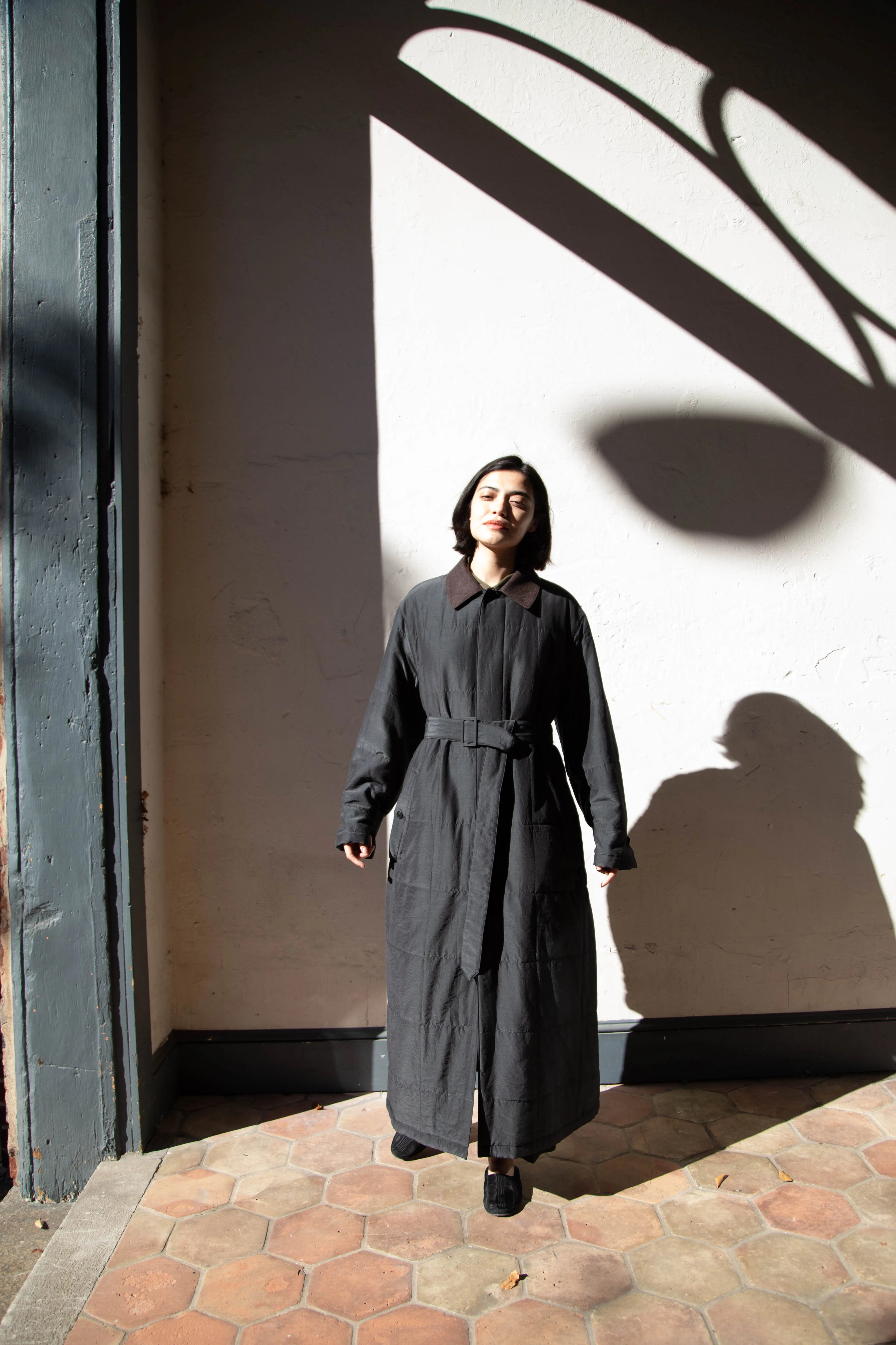 Auralee | Quilted Light Silk Cotton Coat in Ink