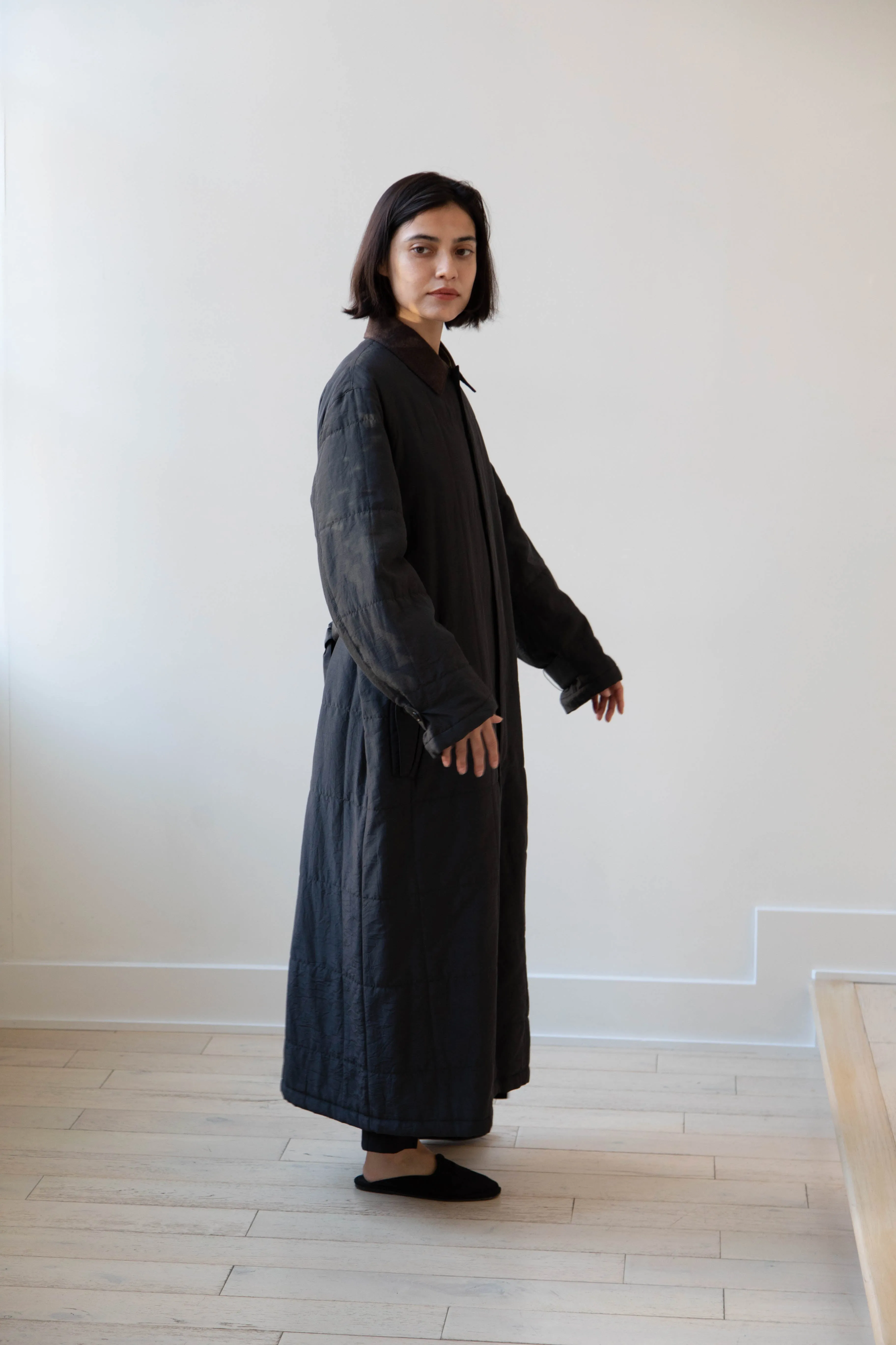 Auralee | Quilted Light Silk Cotton Coat in Ink