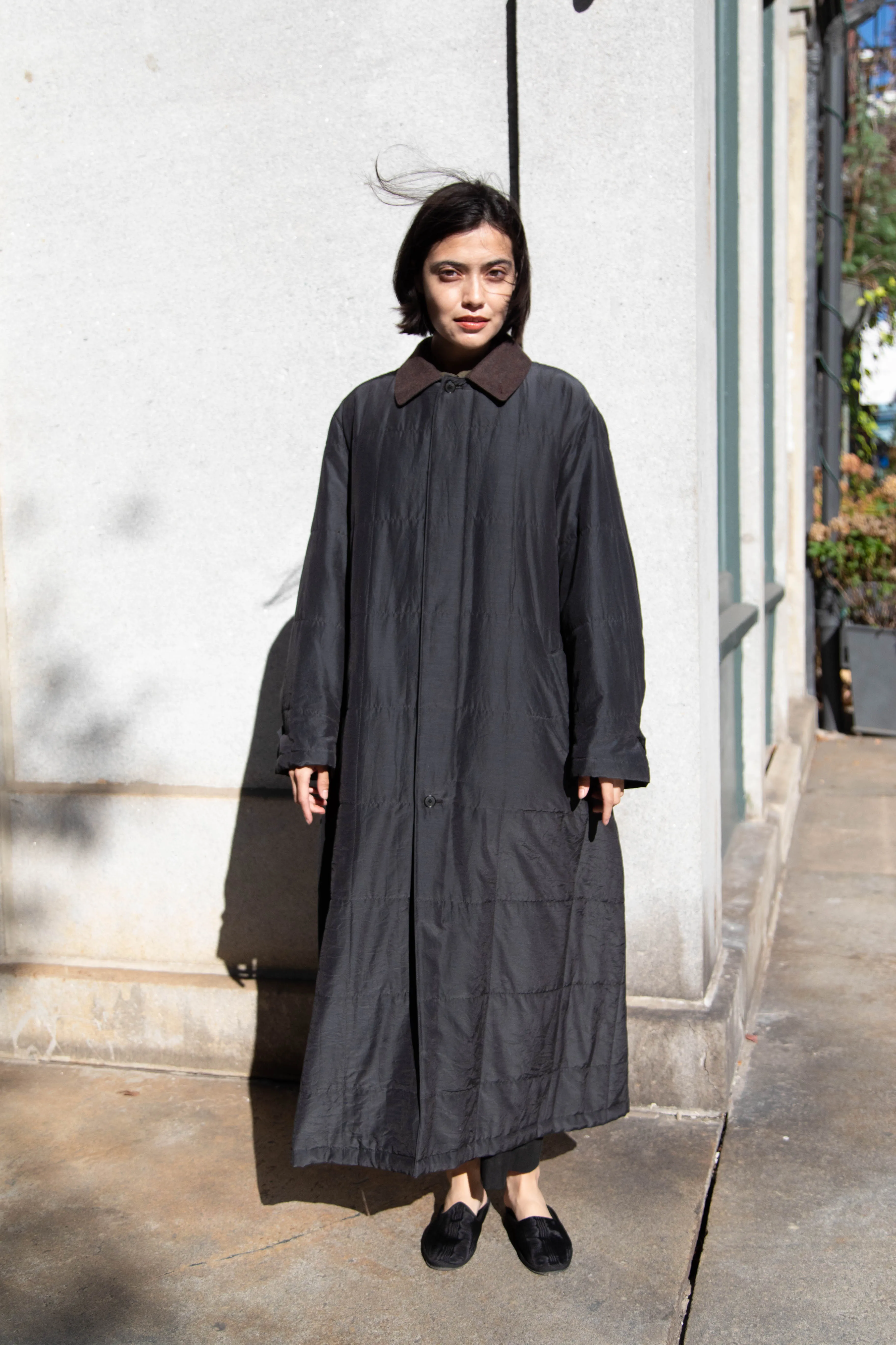 Auralee | Quilted Light Silk Cotton Coat in Ink