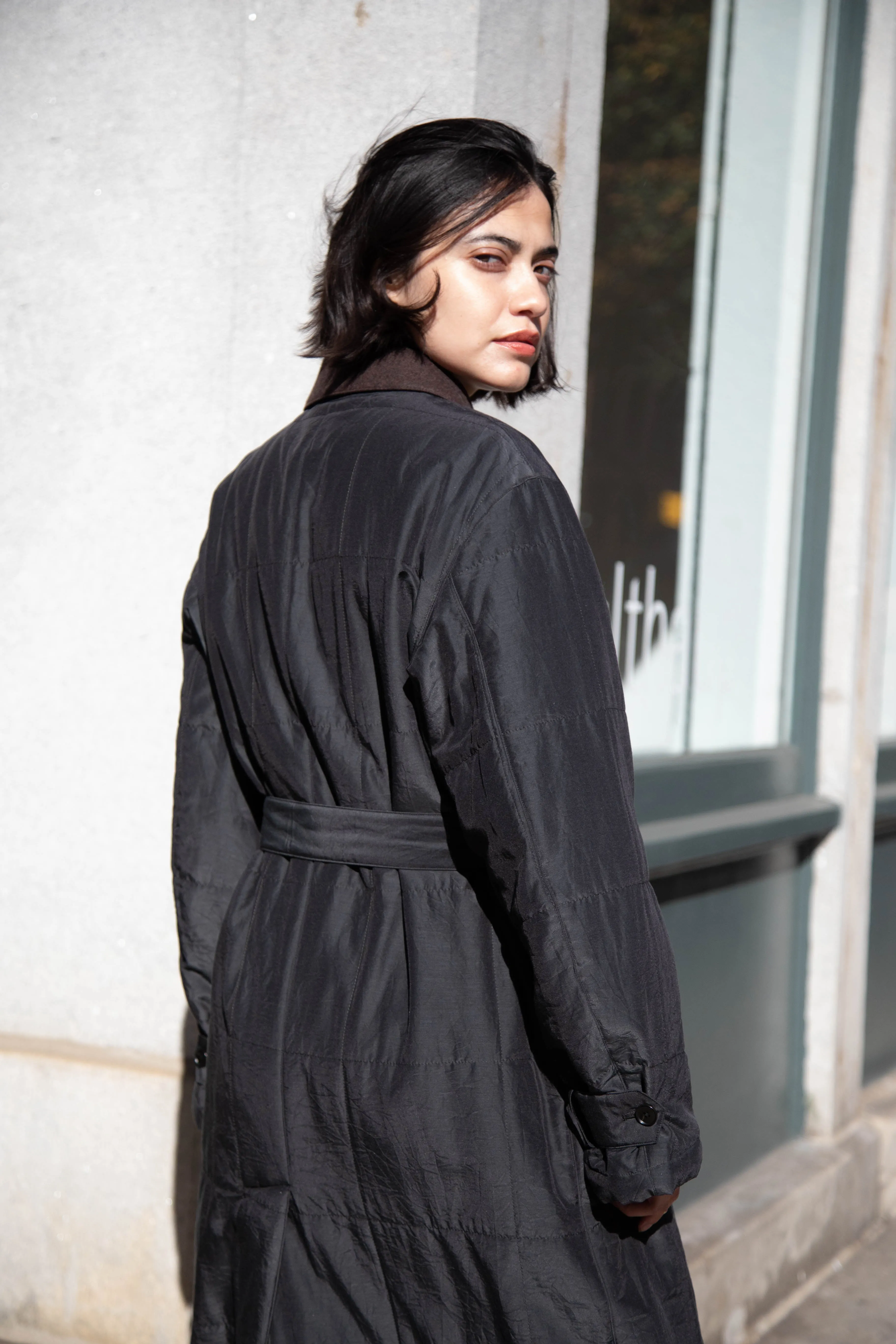 Auralee | Quilted Light Silk Cotton Coat in Ink