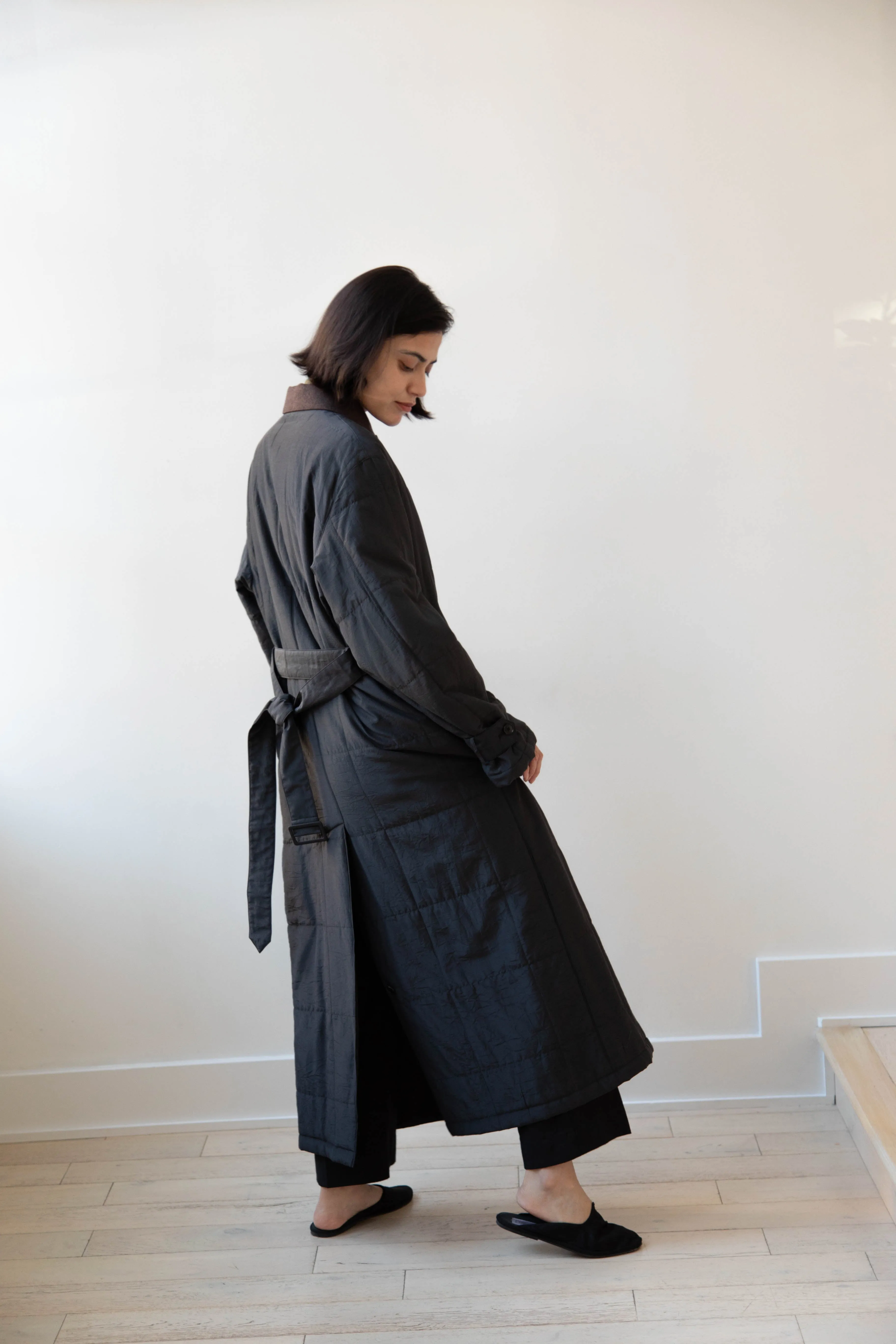 Auralee | Quilted Light Silk Cotton Coat in Ink