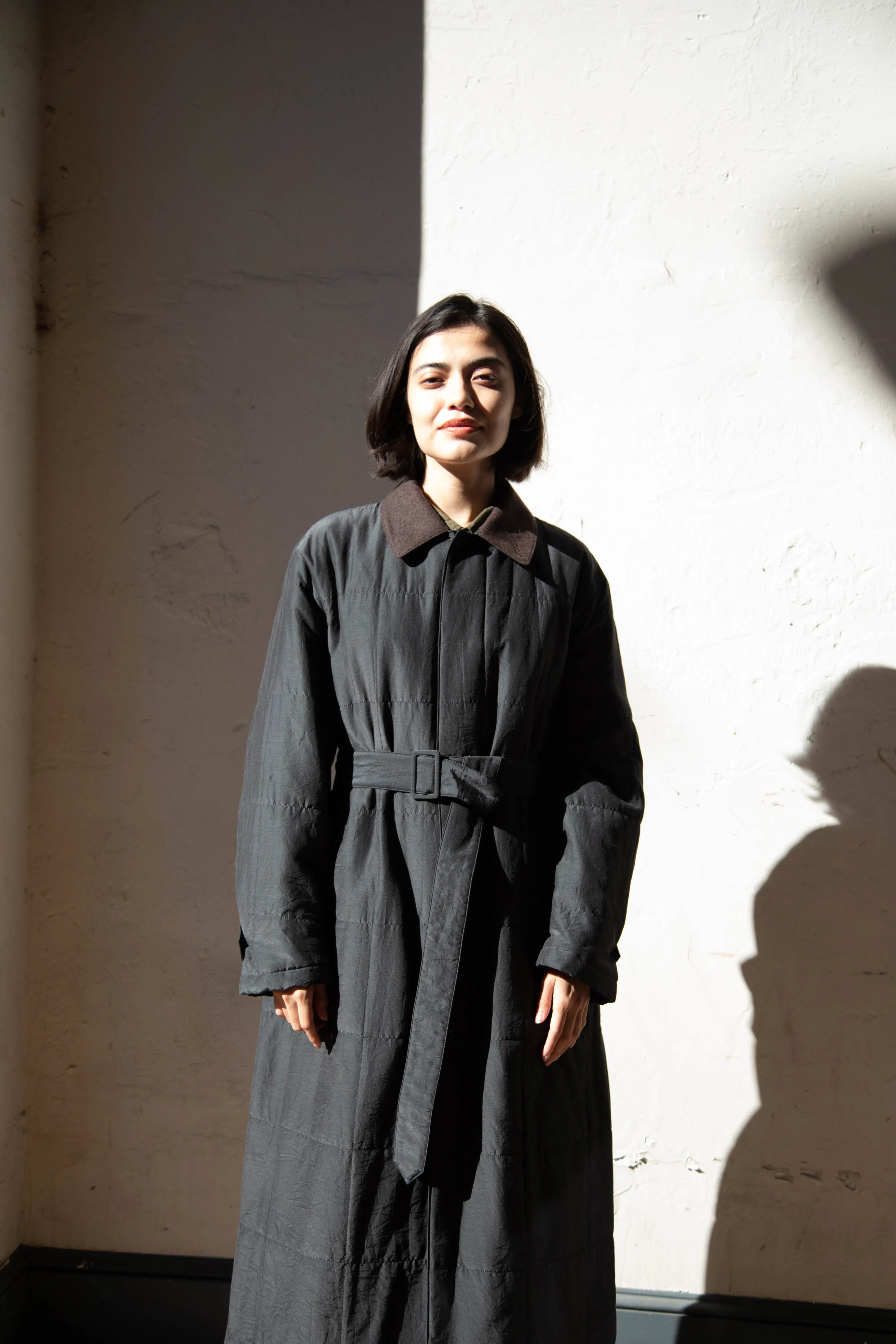 Auralee | Quilted Light Silk Cotton Coat in Ink