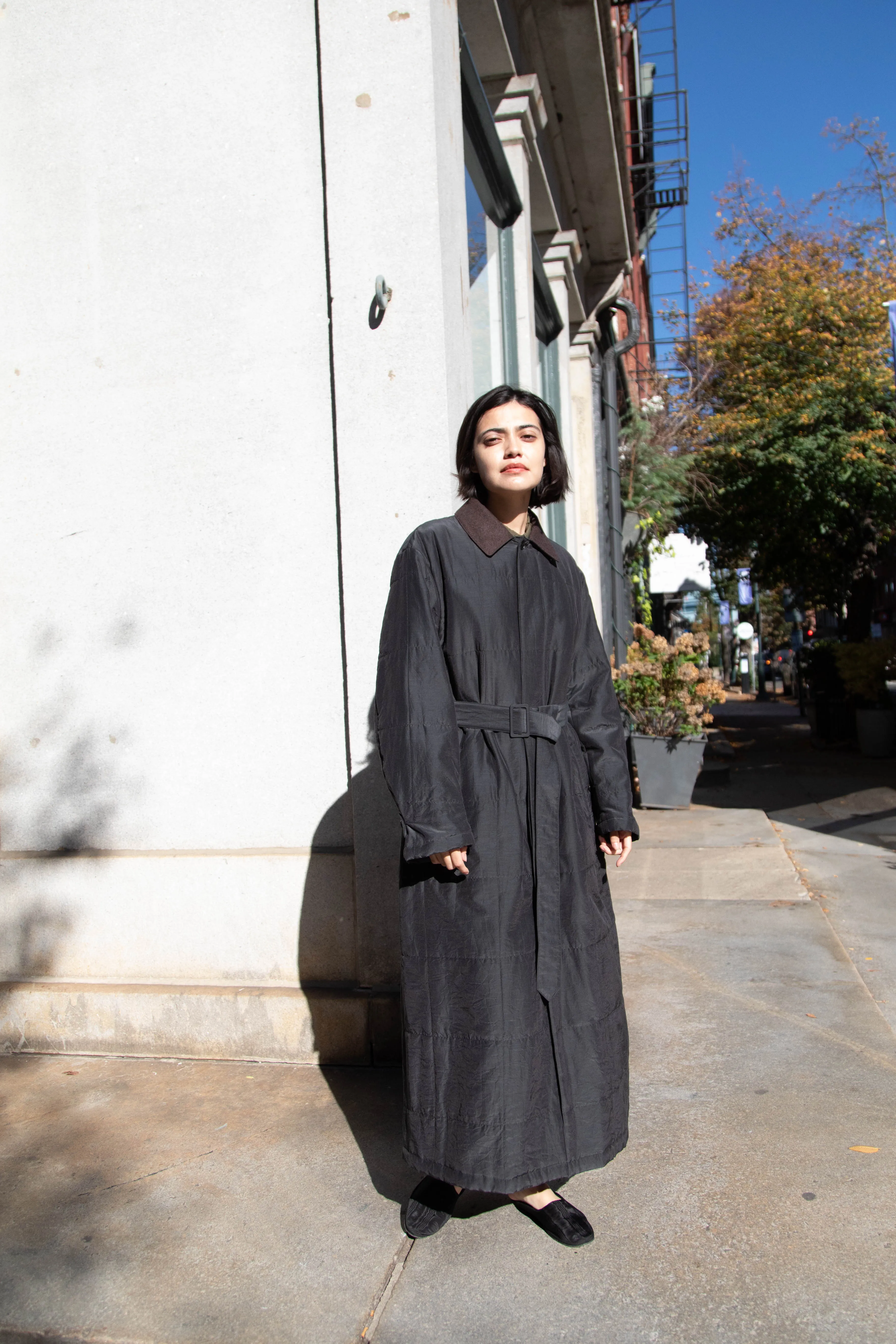 Auralee | Quilted Light Silk Cotton Coat in Ink