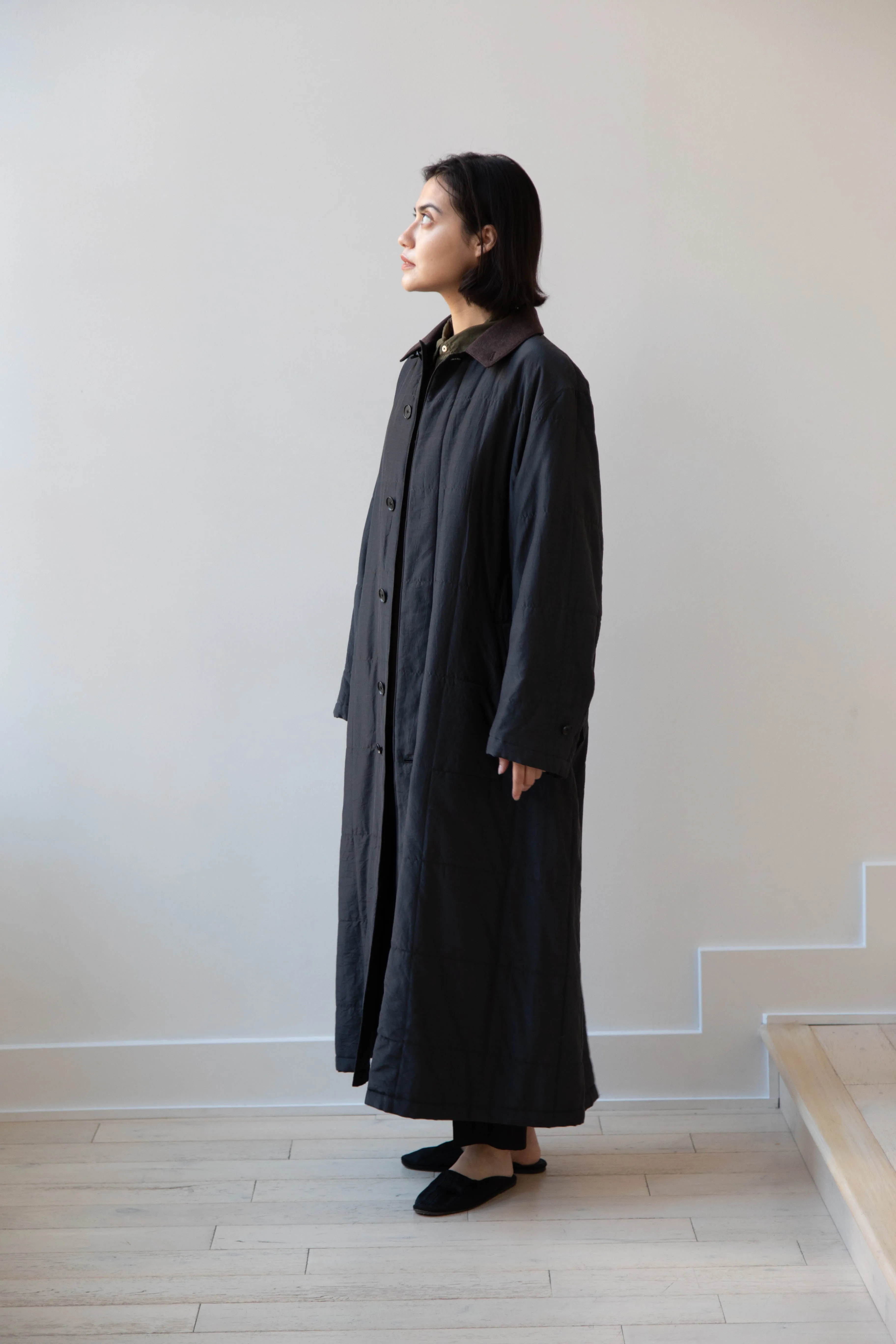 Auralee | Quilted Light Silk Cotton Coat in Ink