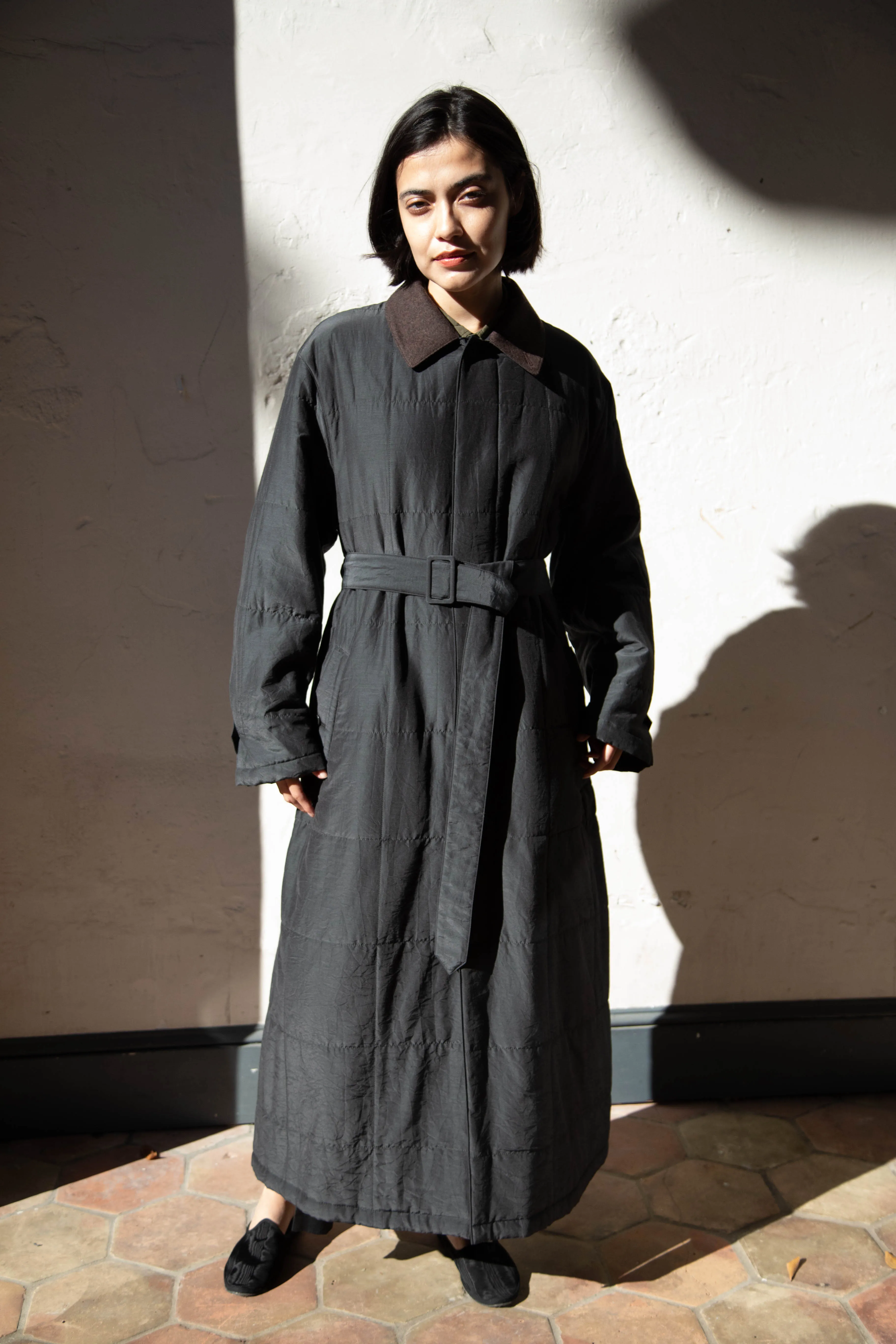 Auralee | Quilted Light Silk Cotton Coat in Ink