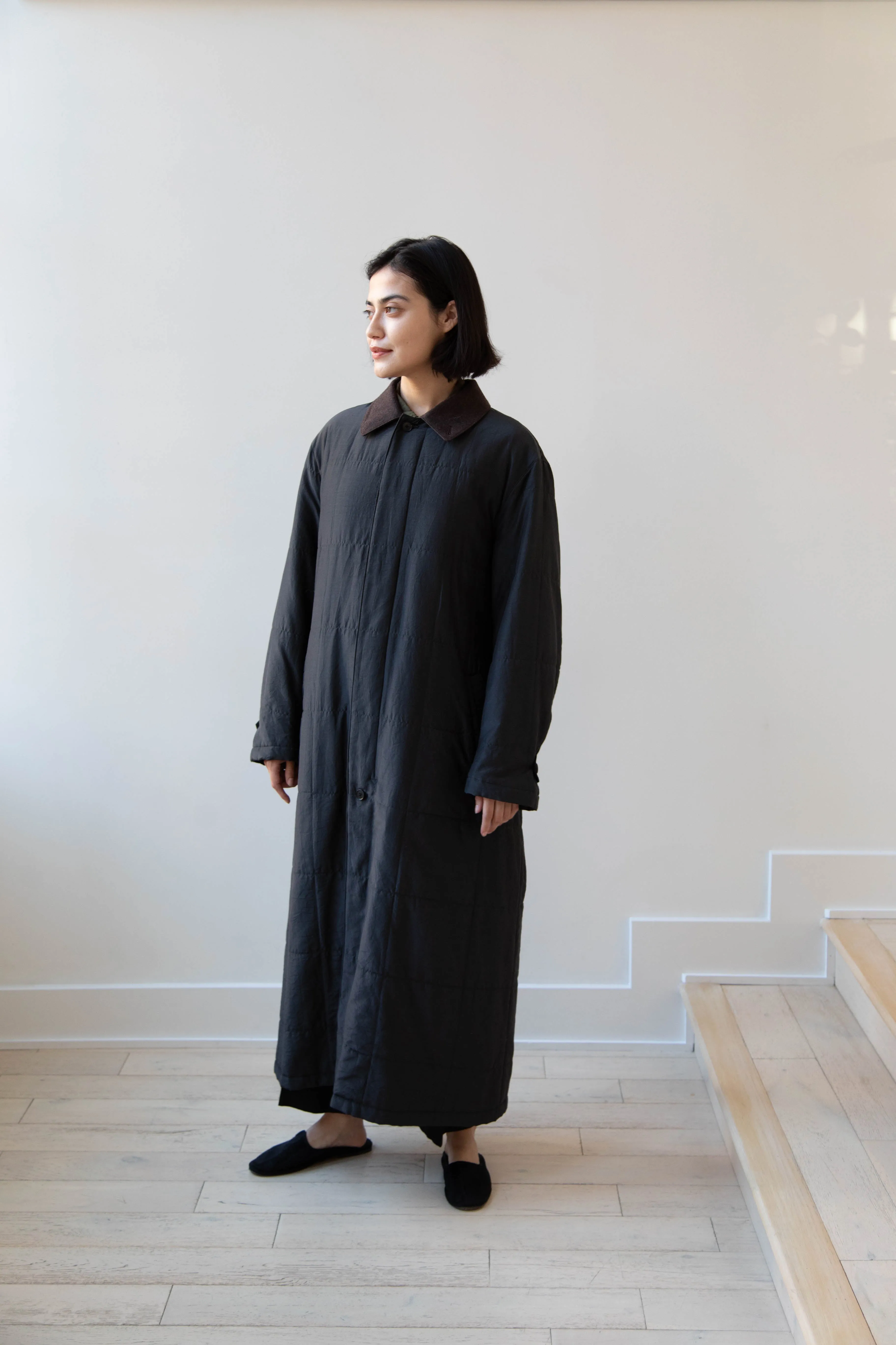 Auralee | Quilted Light Silk Cotton Coat in Ink