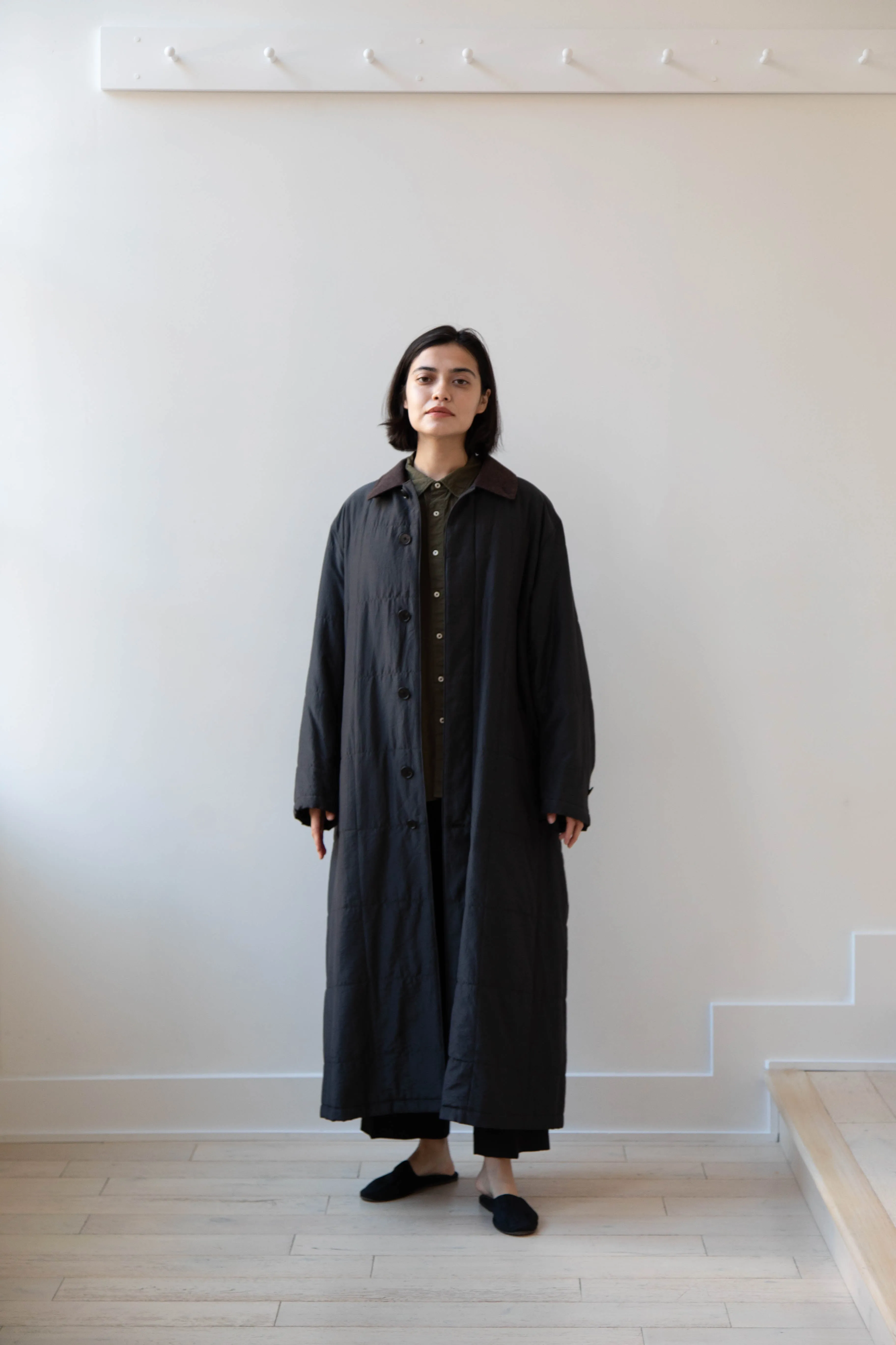 Auralee | Quilted Light Silk Cotton Coat in Ink