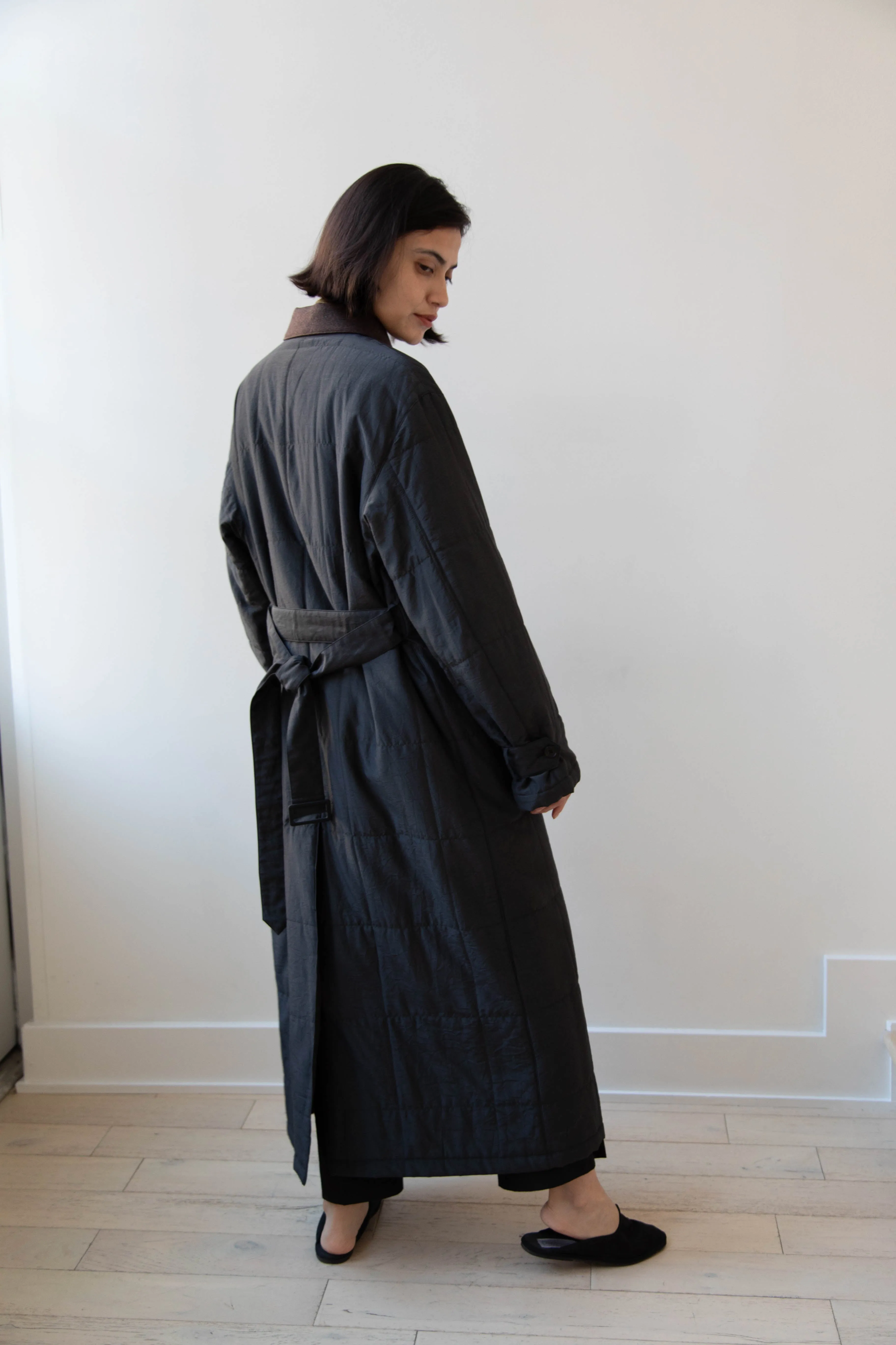 Auralee | Quilted Light Silk Cotton Coat in Ink