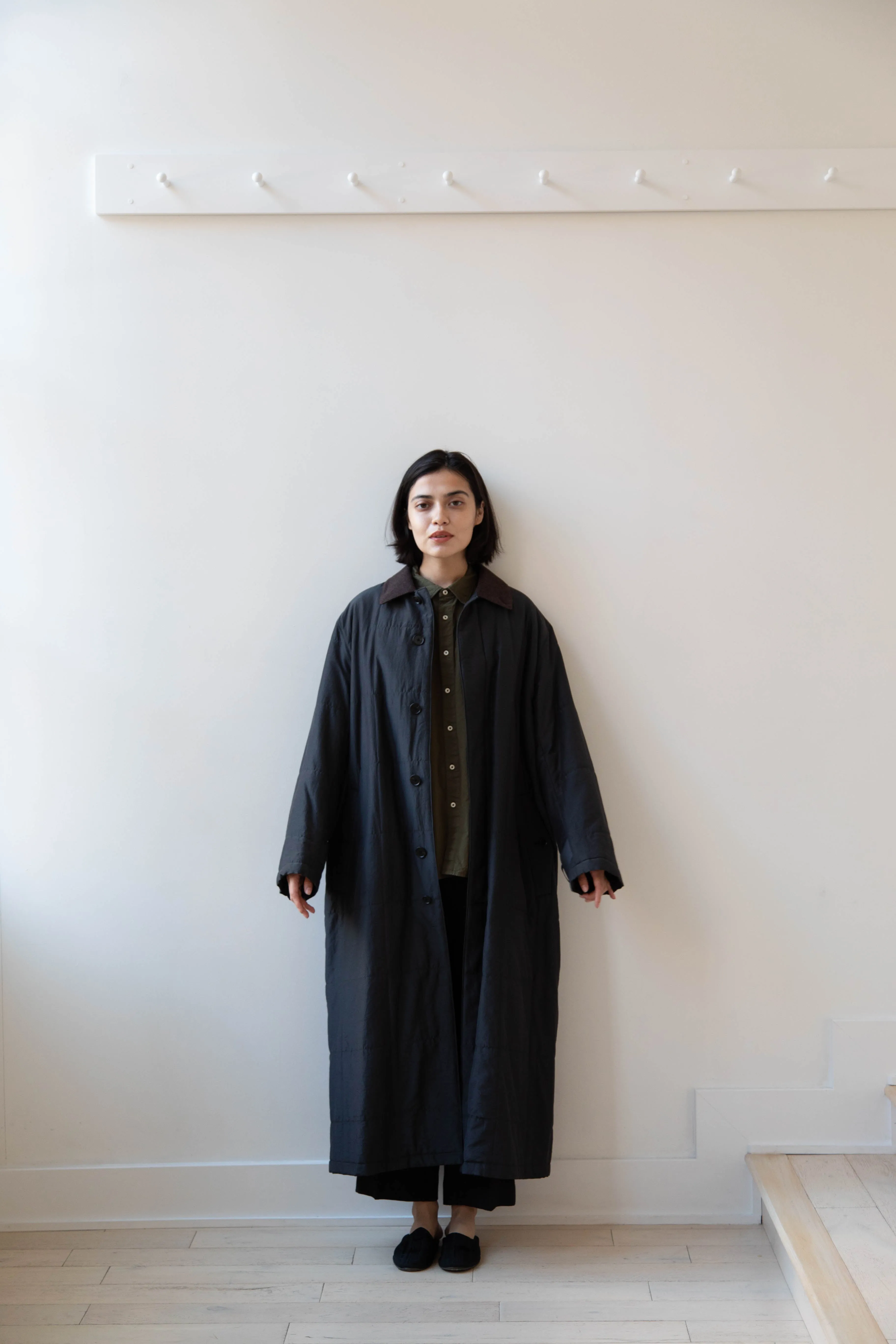 Auralee | Quilted Light Silk Cotton Coat in Ink