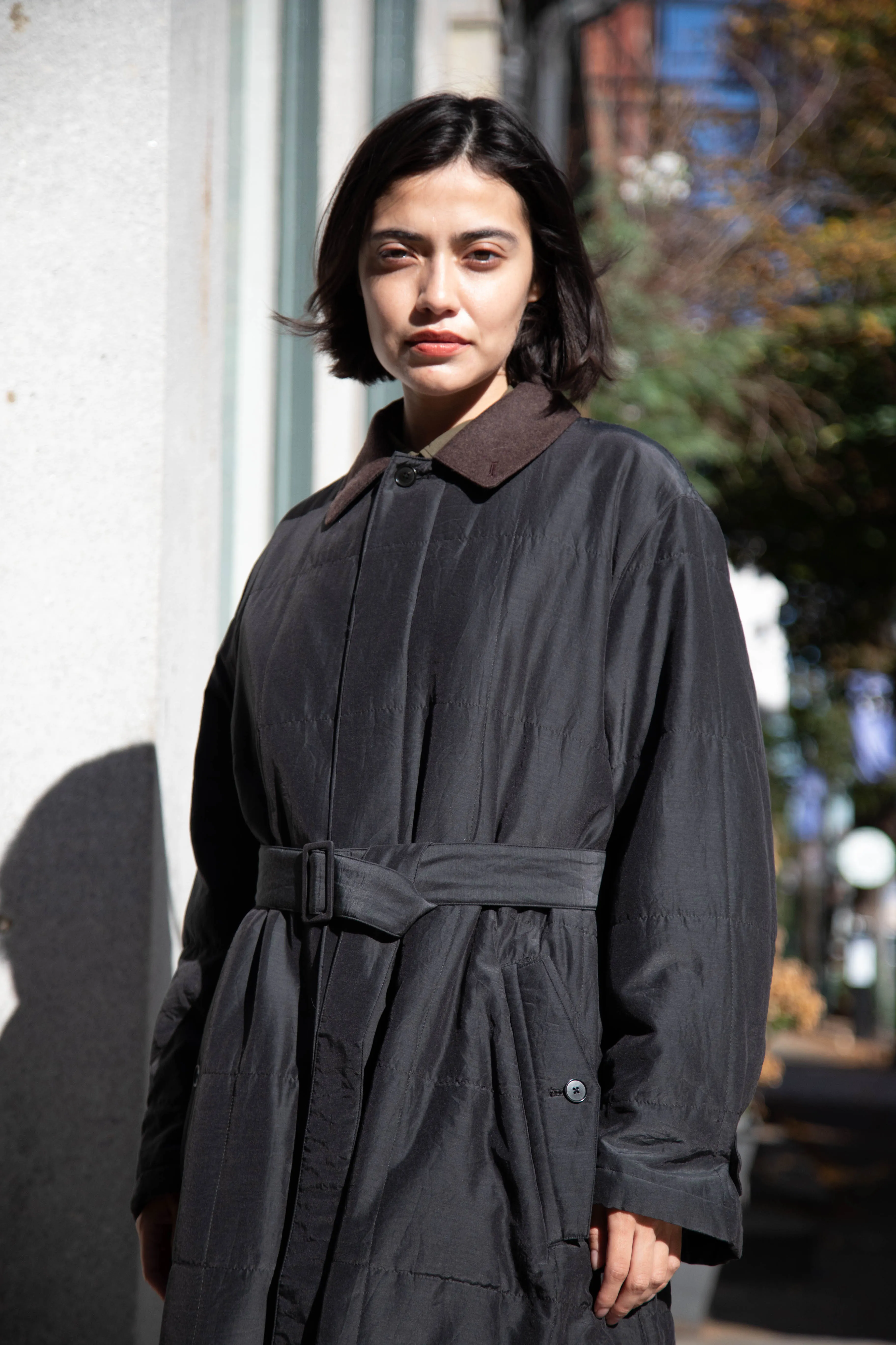 Auralee | Quilted Light Silk Cotton Coat in Ink