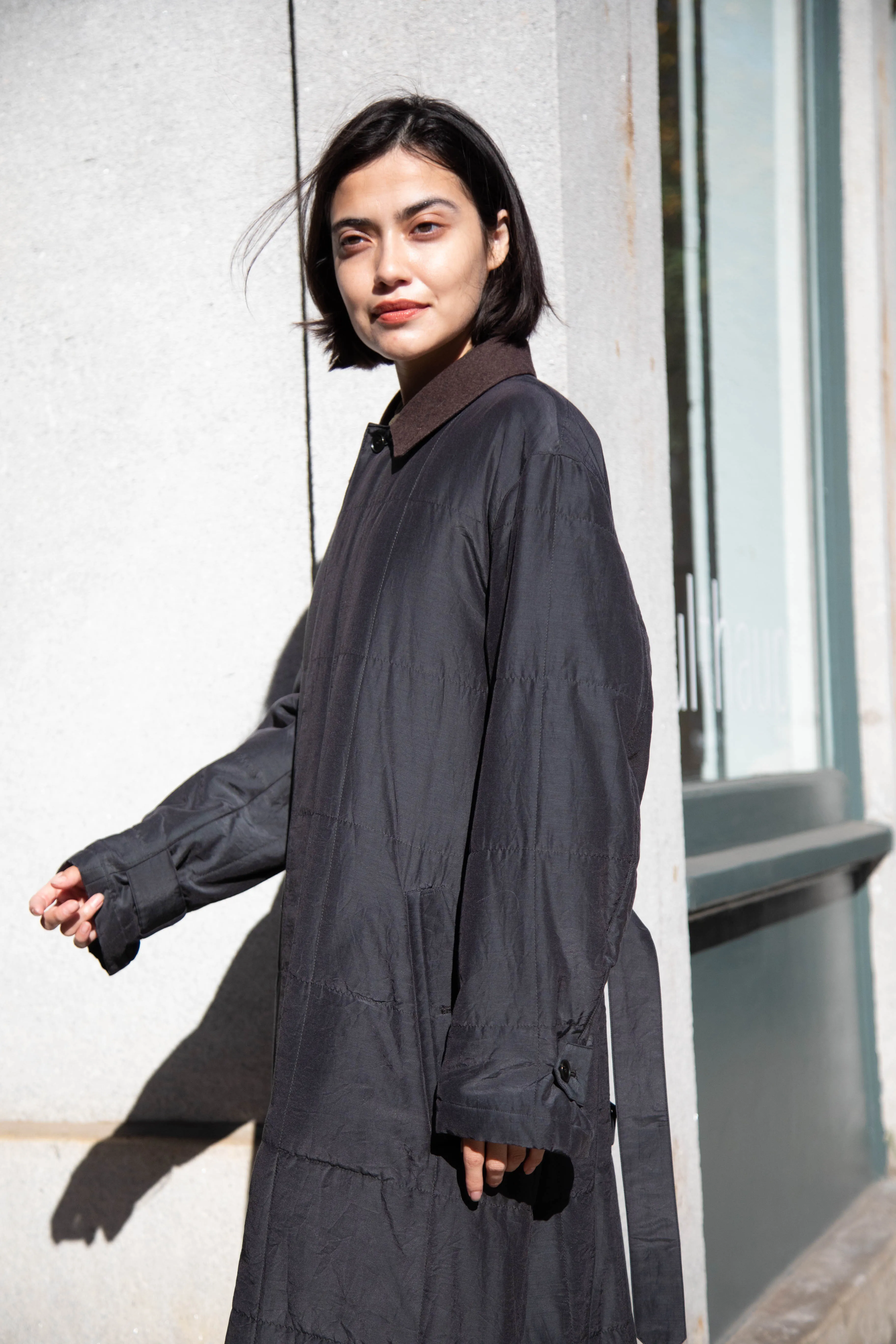 Auralee | Quilted Light Silk Cotton Coat in Ink