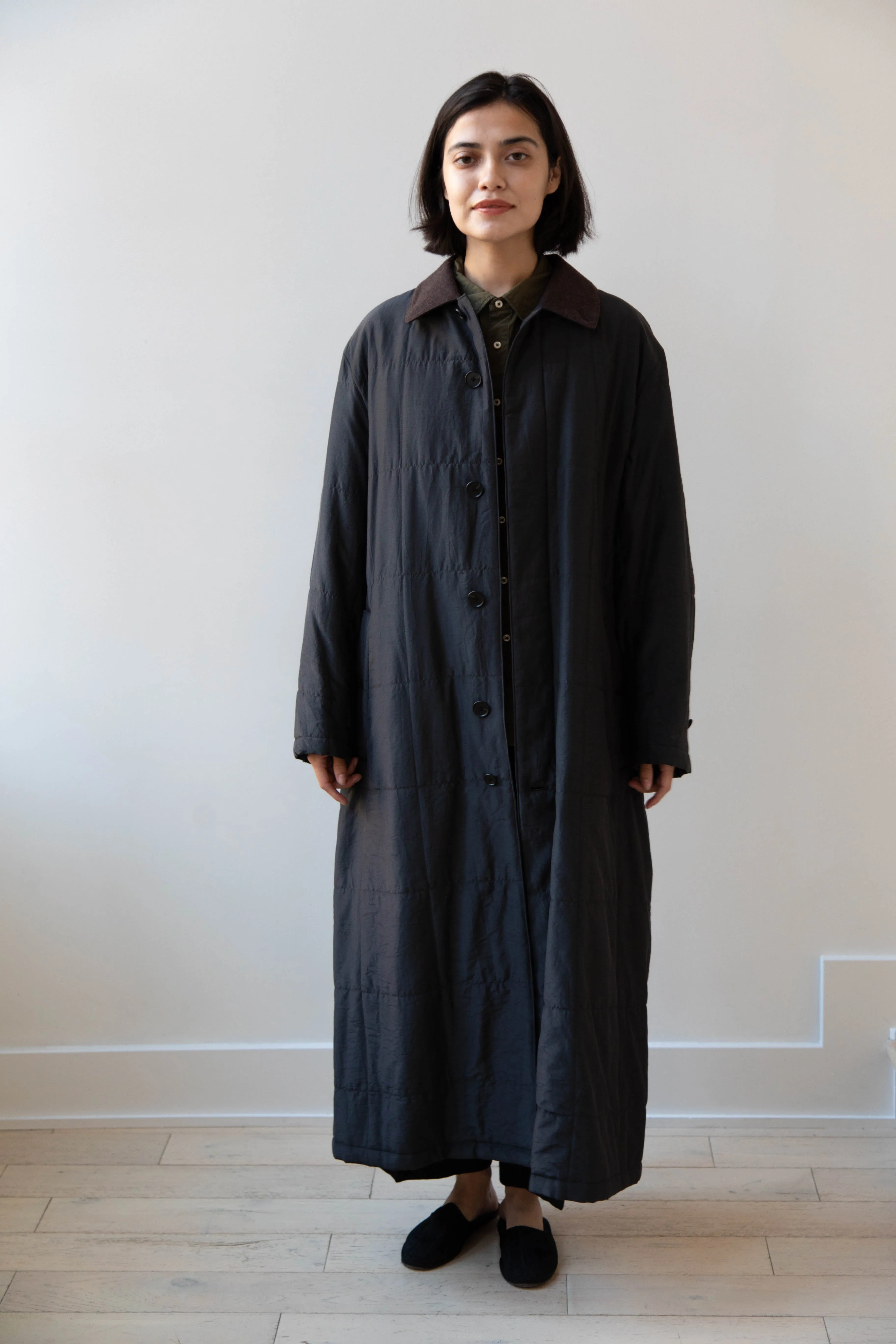 Auralee | Quilted Light Silk Cotton Coat in Ink