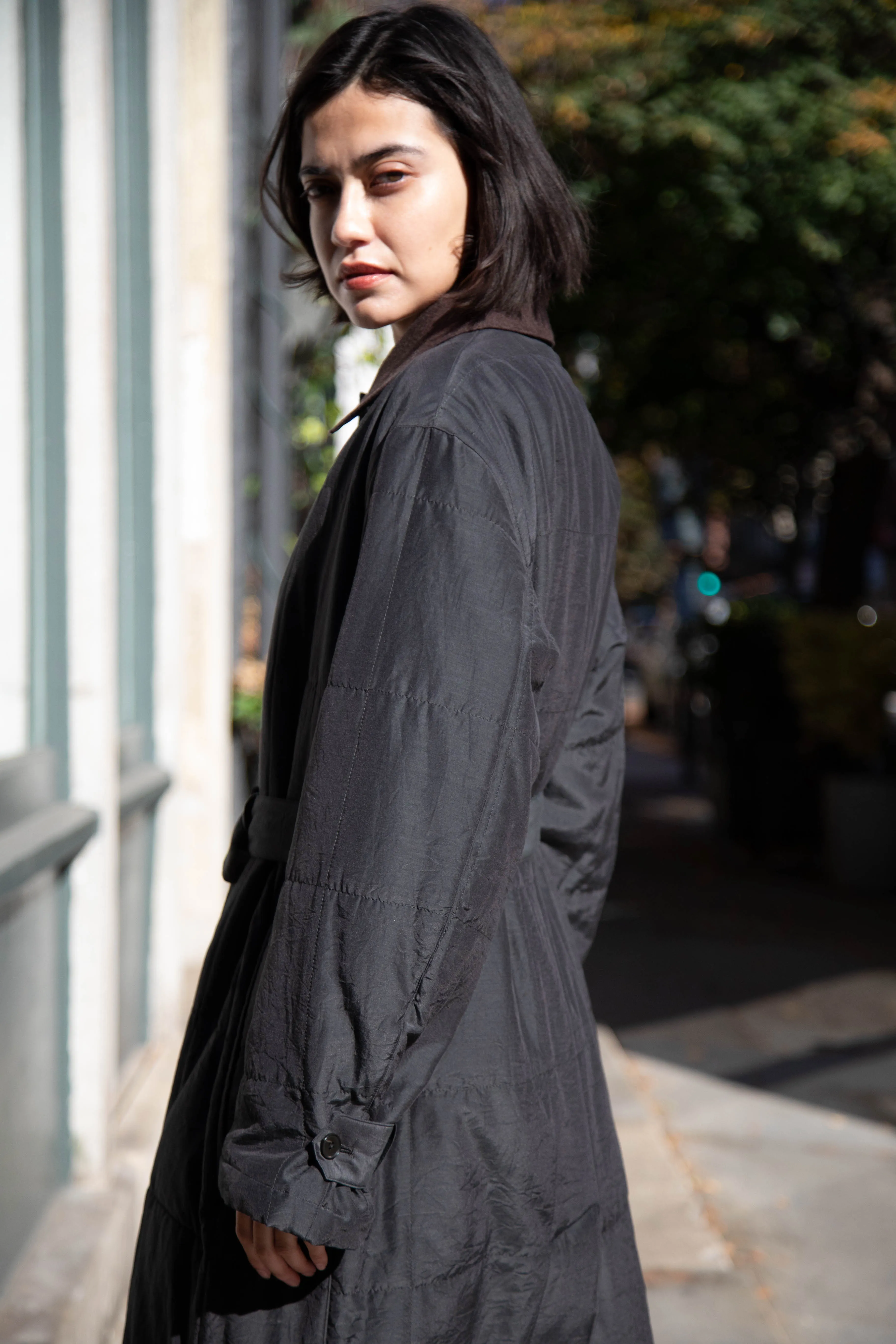Auralee | Quilted Light Silk Cotton Coat in Ink