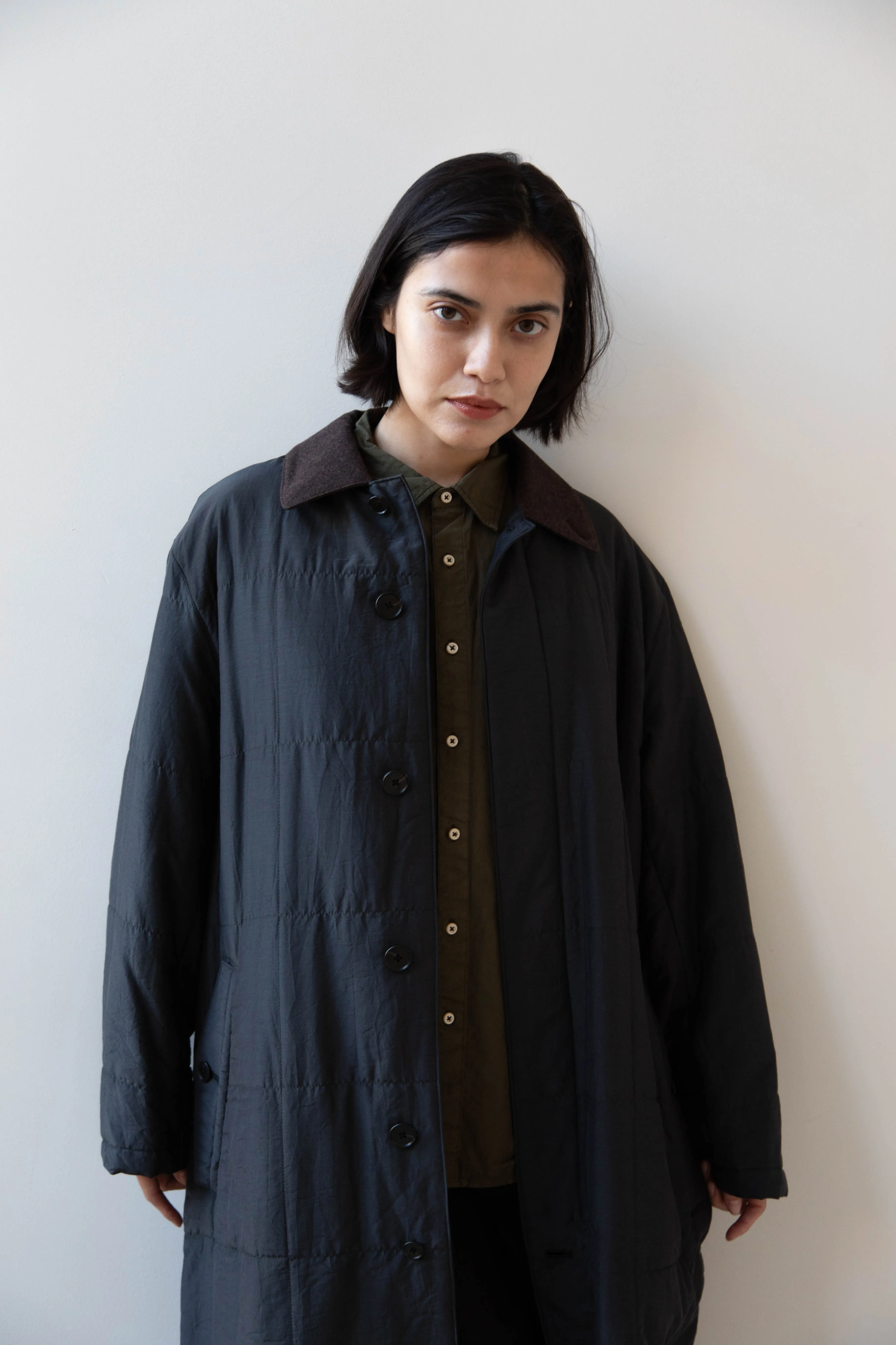 Auralee | Quilted Light Silk Cotton Coat in Ink