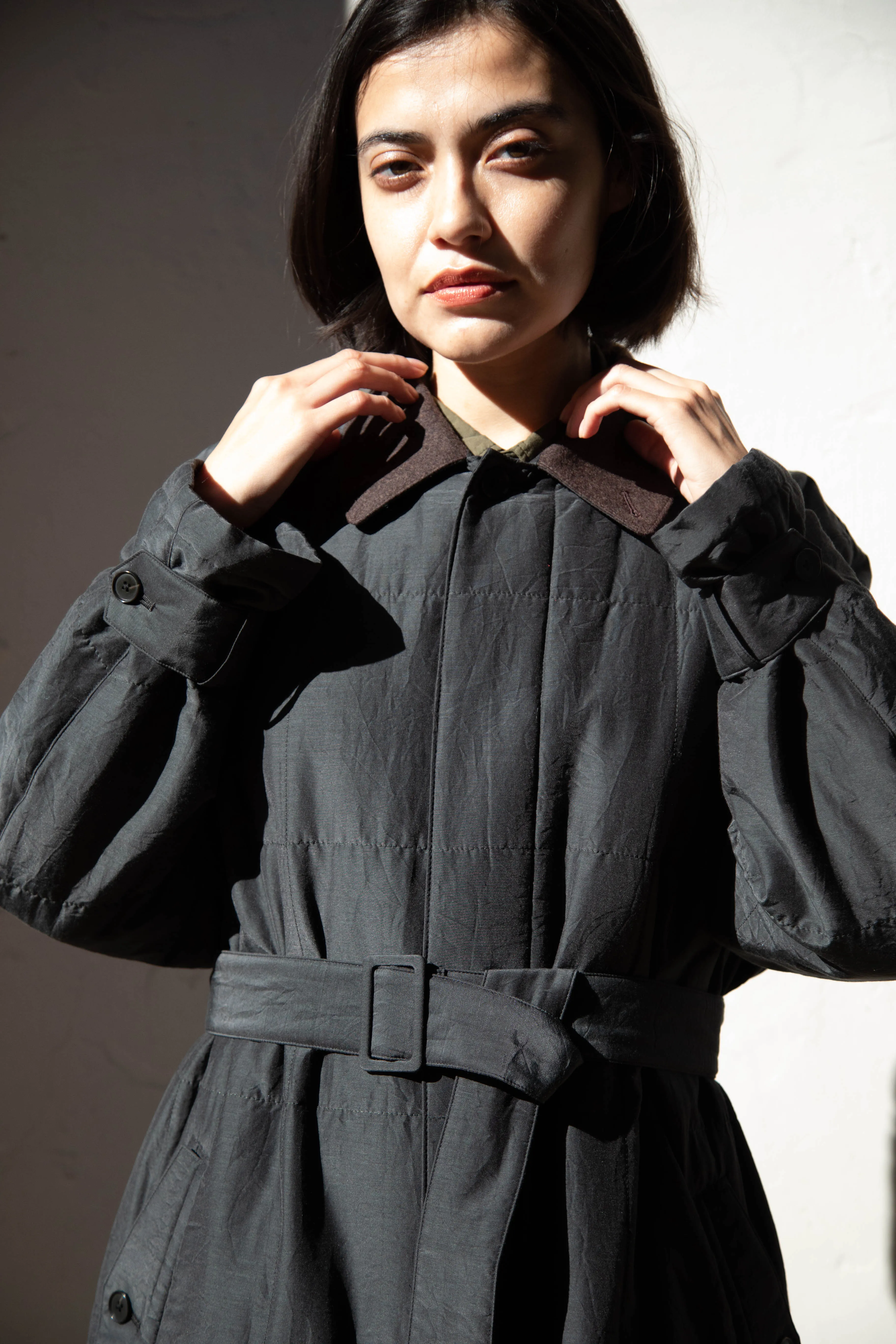Auralee | Quilted Light Silk Cotton Coat in Ink
