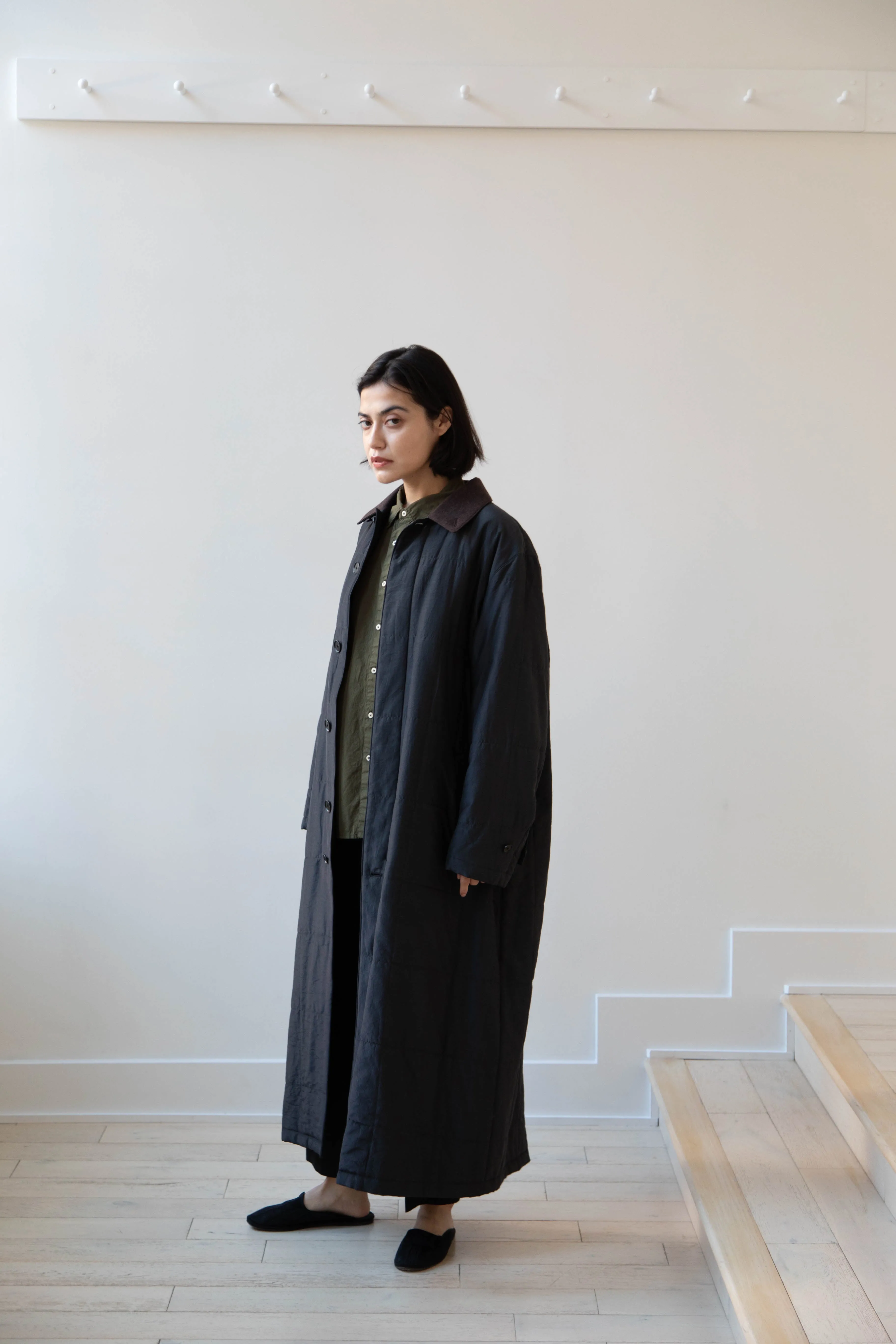 Auralee | Quilted Light Silk Cotton Coat in Ink
