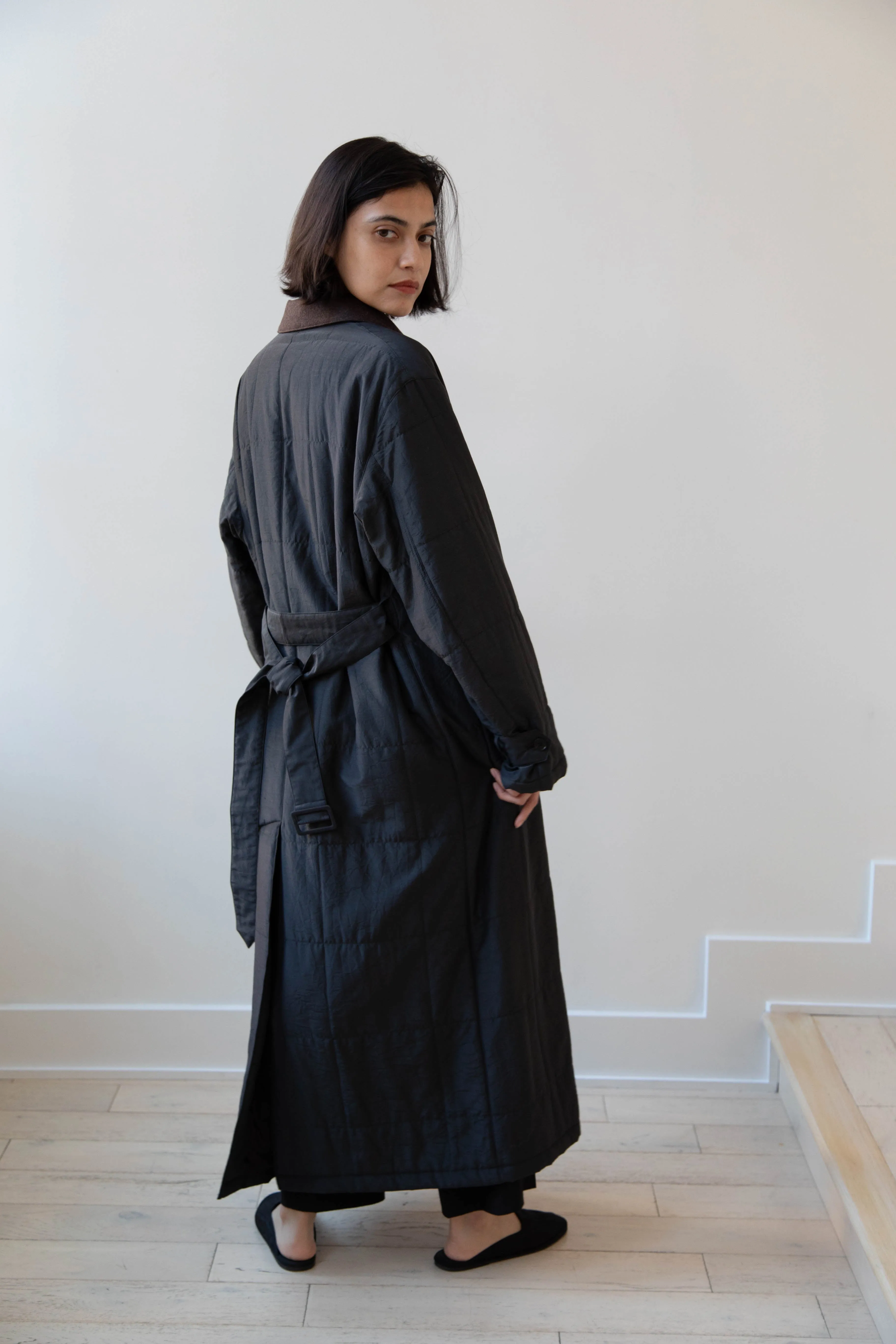 Auralee | Quilted Light Silk Cotton Coat in Ink