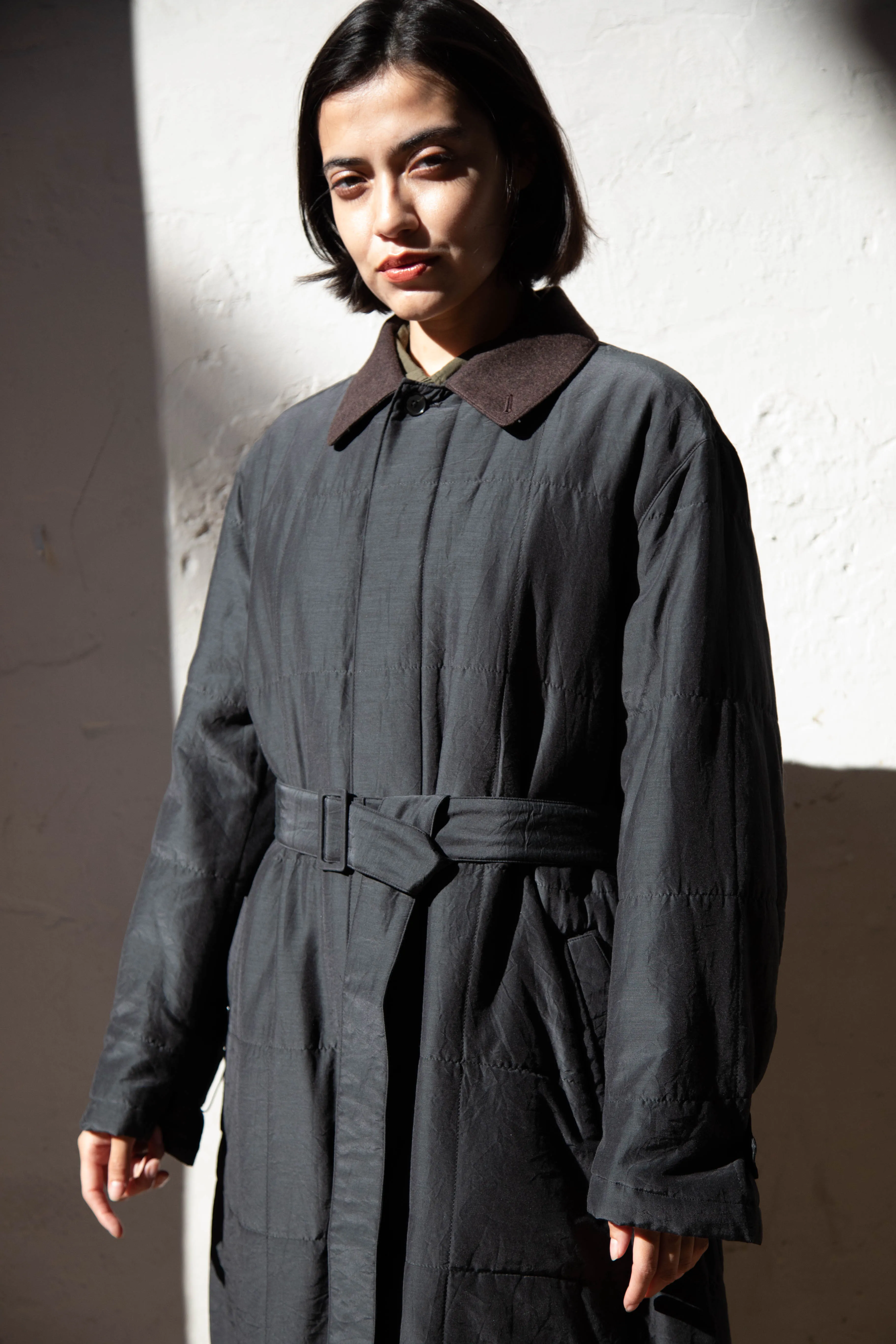 Auralee | Quilted Light Silk Cotton Coat in Ink
