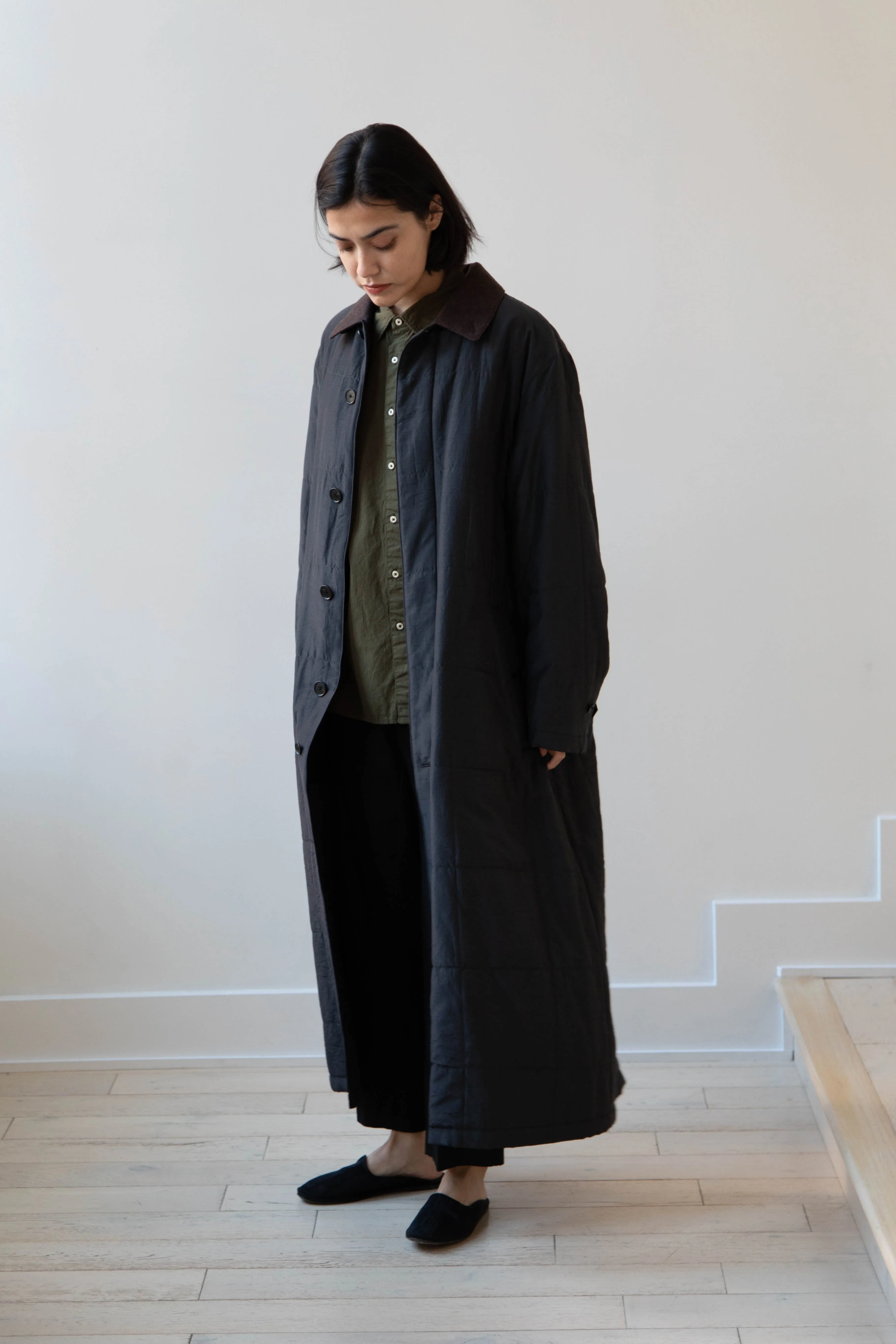 Auralee | Quilted Light Silk Cotton Coat in Ink