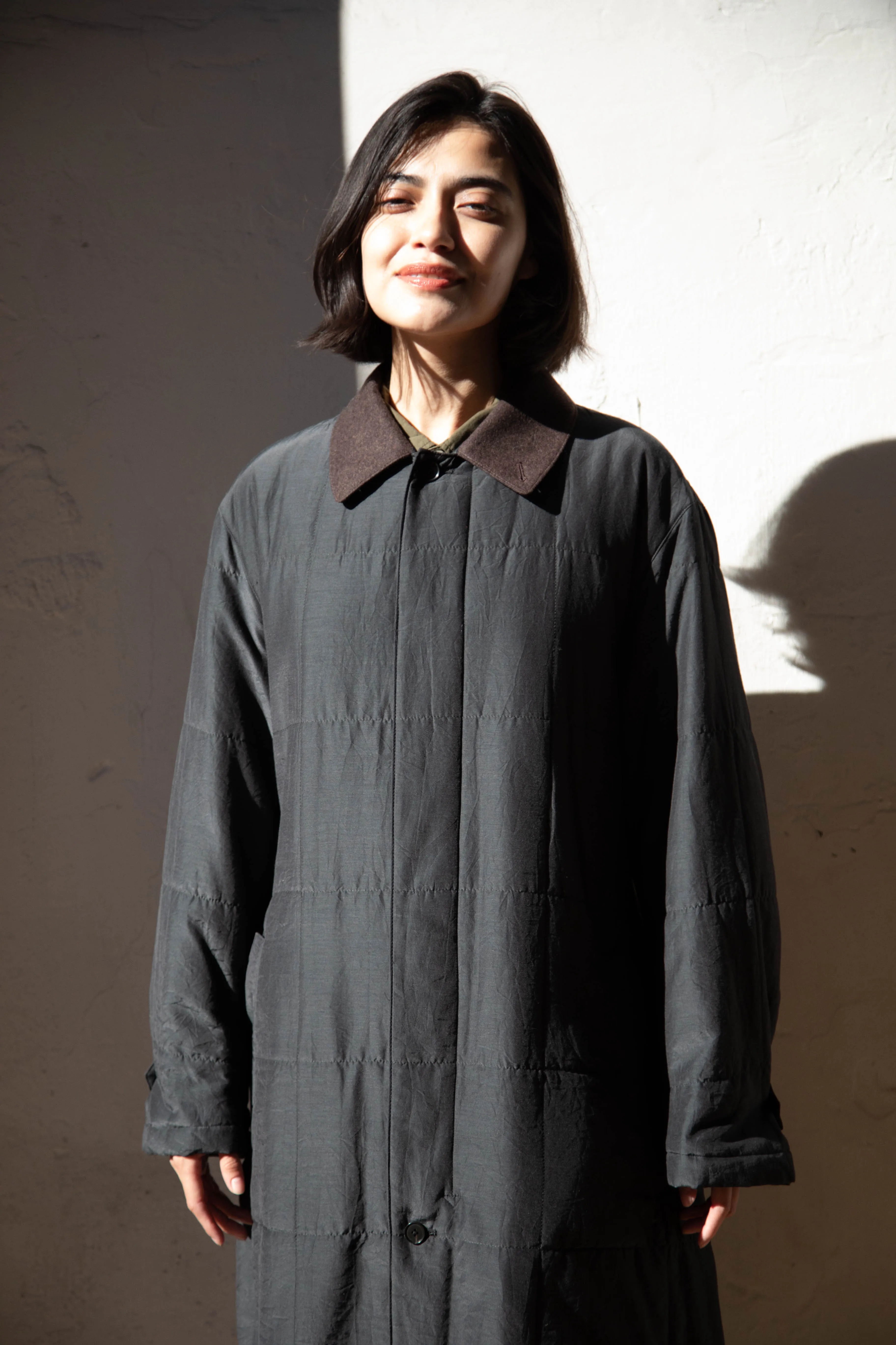 Auralee | Quilted Light Silk Cotton Coat in Ink