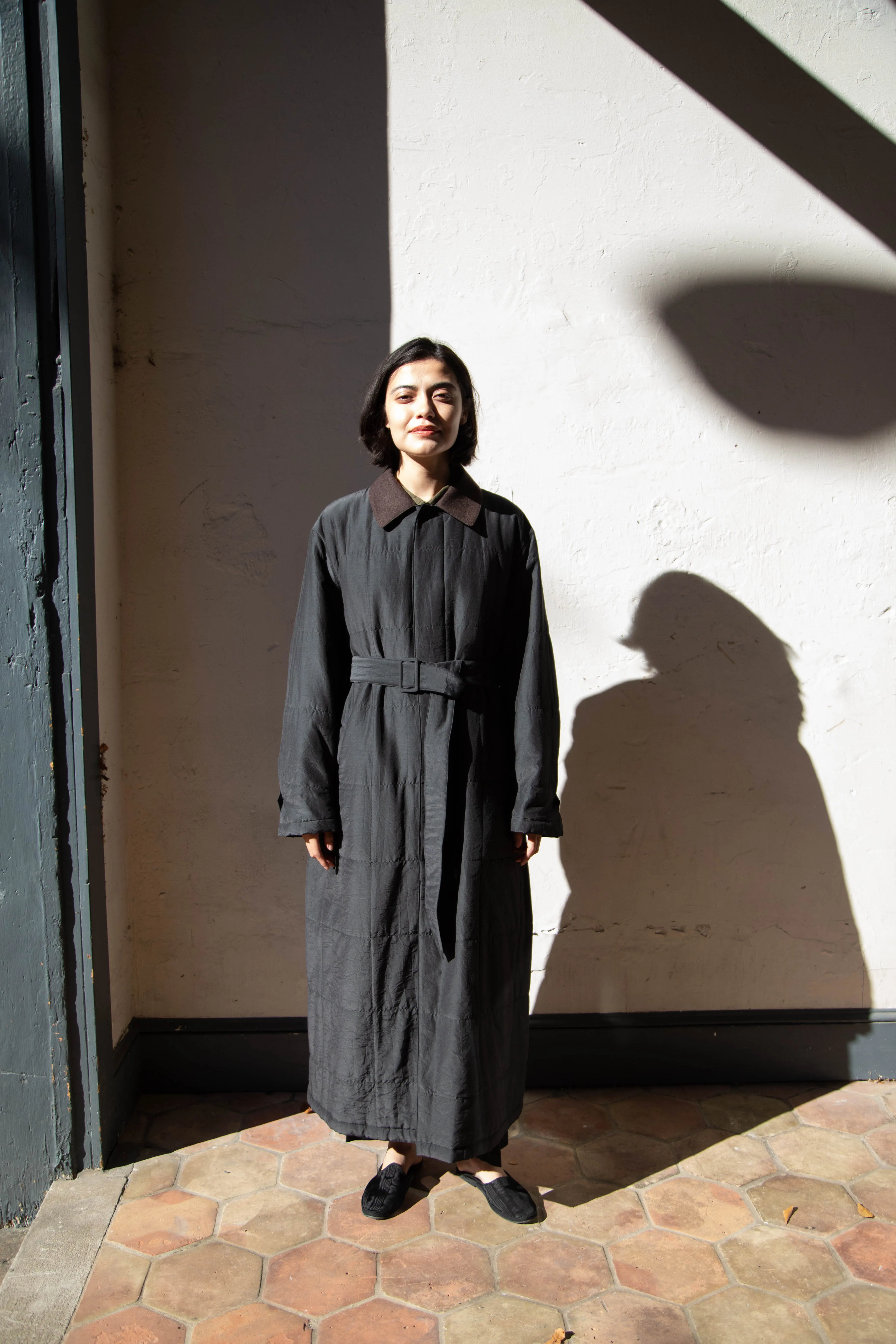 Auralee | Quilted Light Silk Cotton Coat in Ink