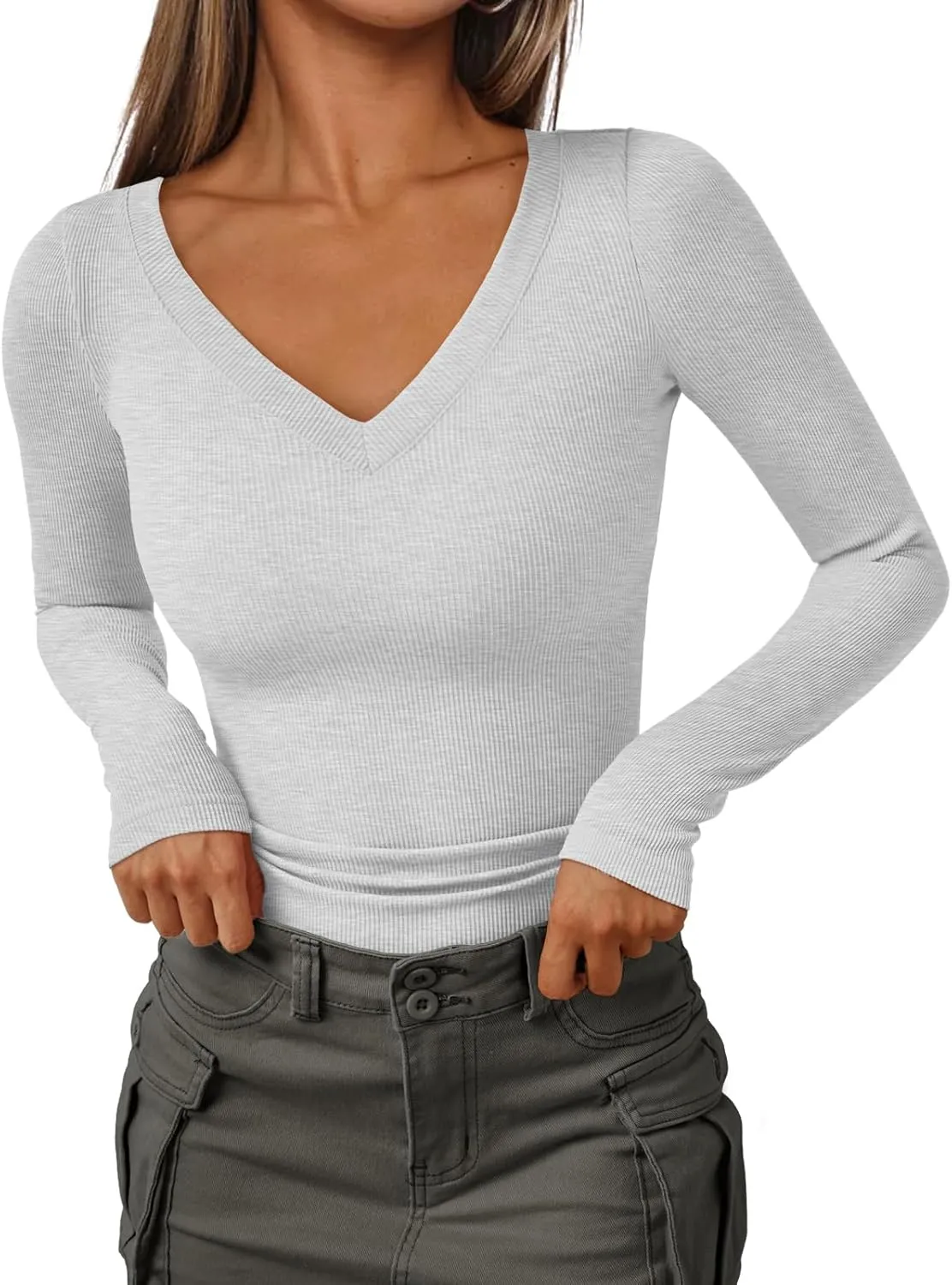 AUTOMET Womens Long Sleeve Shirts Fall Outfits Fashion Tops V Neck Ribbed Basic Casual Clothes Winter Underscrub