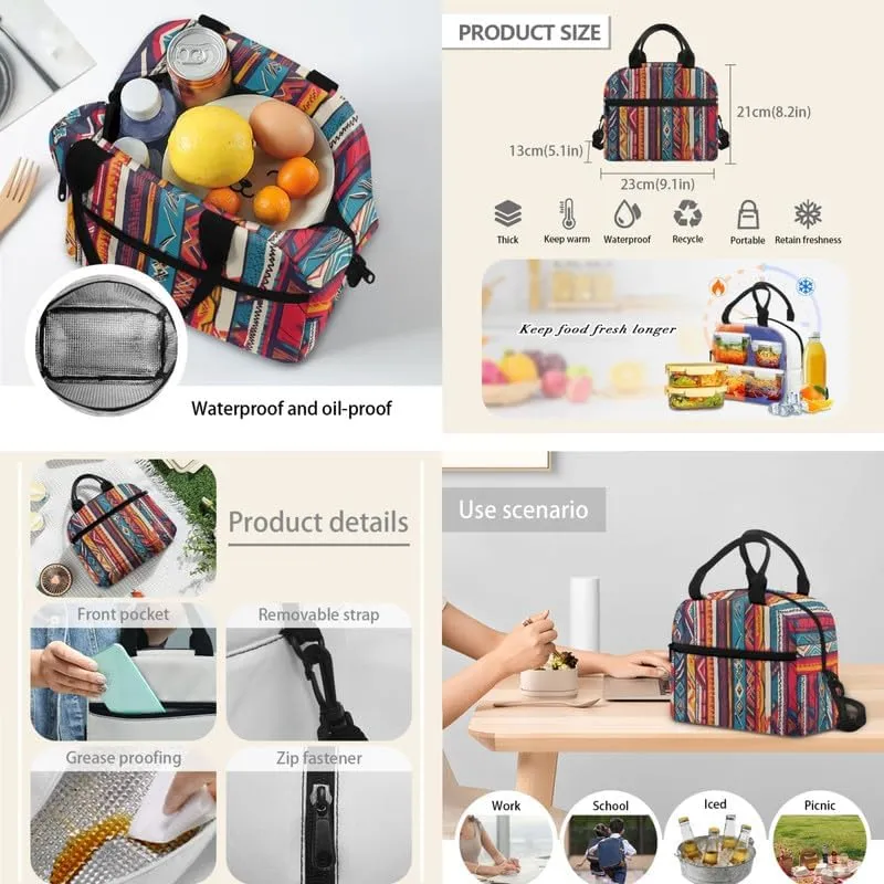 Aztec Tribal Stripe Print Backpack Shoulder Lunch Bag and Pen Case Bag Set Ethnic Retro Zigzag Geometry Pattern 3 Pcs Travel Laptop Backpack Fit for Gifts for Men & Women