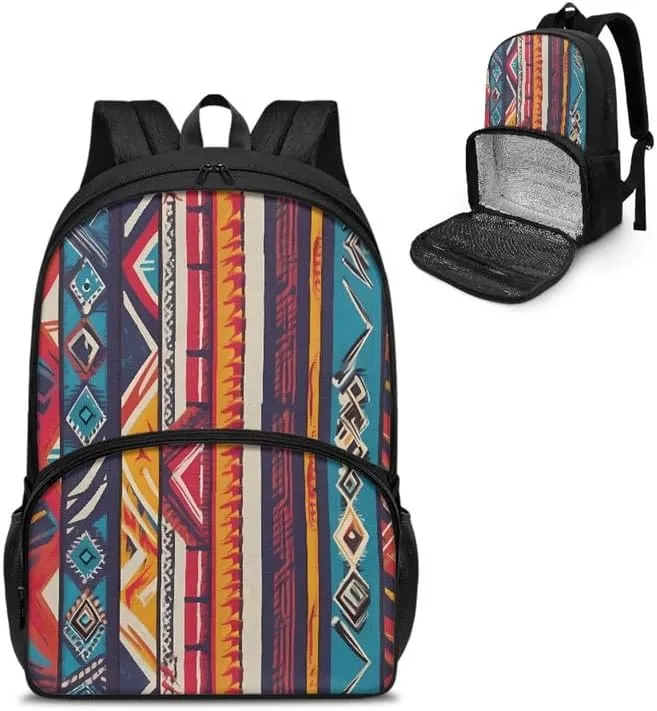 Aztec Zigzag Stripe Print Large Insulated Cooler Backpack Retro Tribal Ethnic Rhombic Painting Everyday Travel Backpack Business Sports Supplies