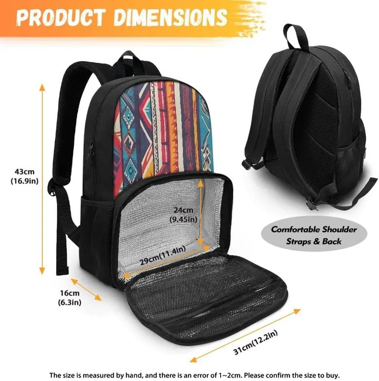 Aztec Zigzag Stripe Print Large Insulated Cooler Backpack Retro Tribal Ethnic Rhombic Painting Everyday Travel Backpack Business Sports Supplies