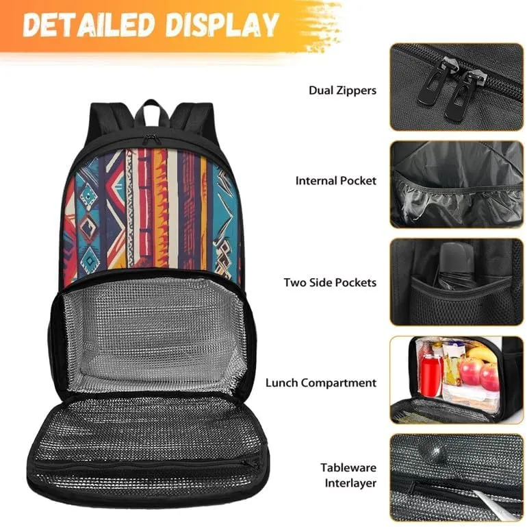 Aztec Zigzag Stripe Print Large Insulated Cooler Backpack Retro Tribal Ethnic Rhombic Painting Everyday Travel Backpack Business Sports Supplies