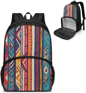 Aztec Zigzag Stripe Print Large Insulated Cooler Backpack Retro Tribal Ethnic Rhombic Painting Everyday Travel Backpack Business Sports Supplies