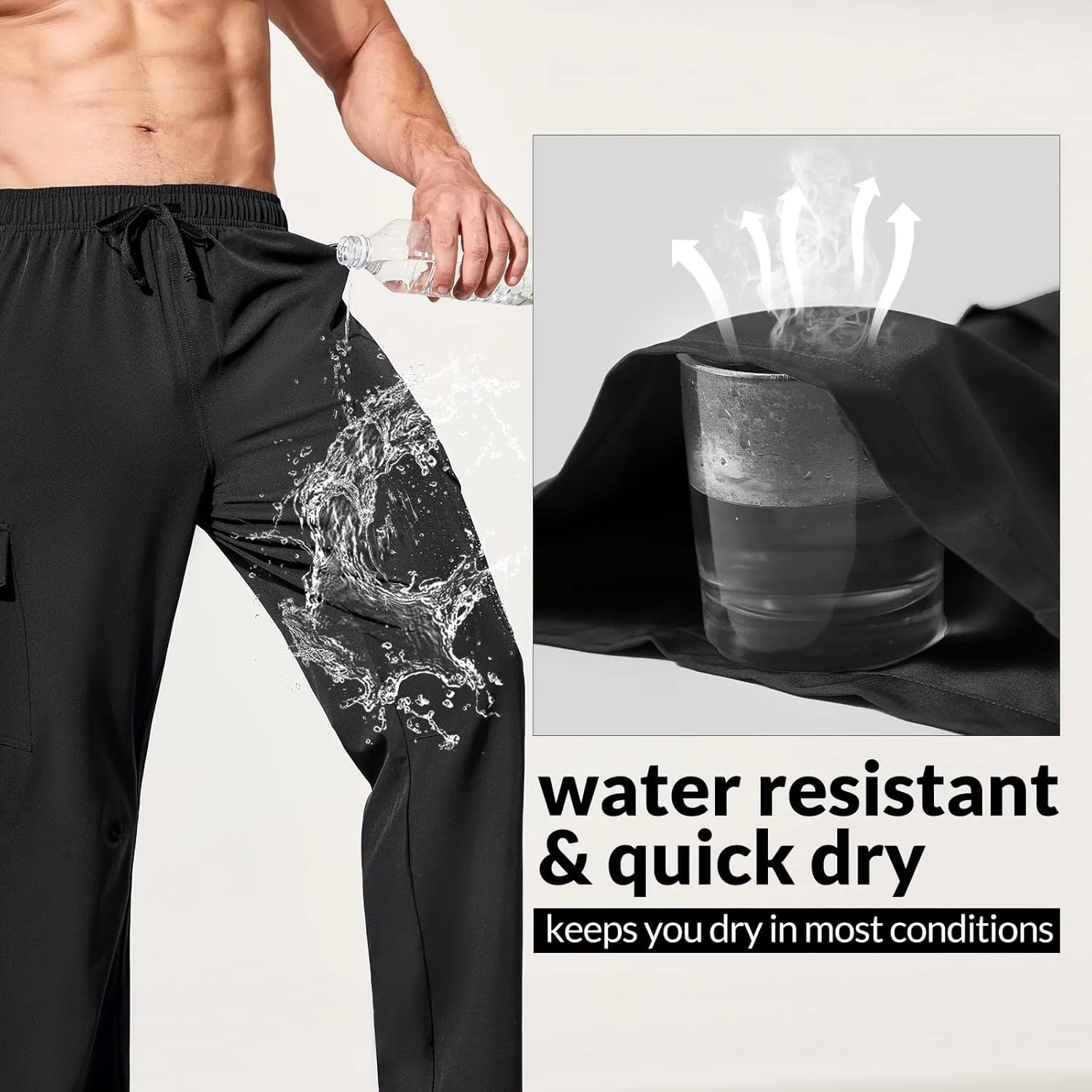 baleaf Men's Hiking Pants Water Resistant Cargo Quick Dry Travel Elastic Waist with Zip Pockets UPF 50  for Work Running