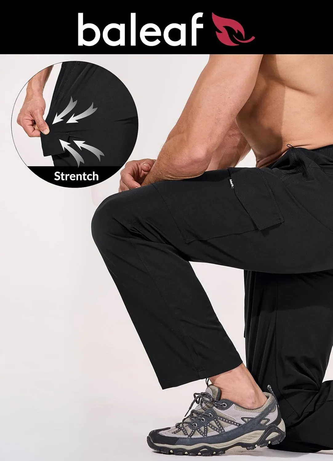 baleaf Men's Hiking Pants Water Resistant Cargo Quick Dry Travel Elastic Waist with Zip Pockets UPF 50  for Work Running
